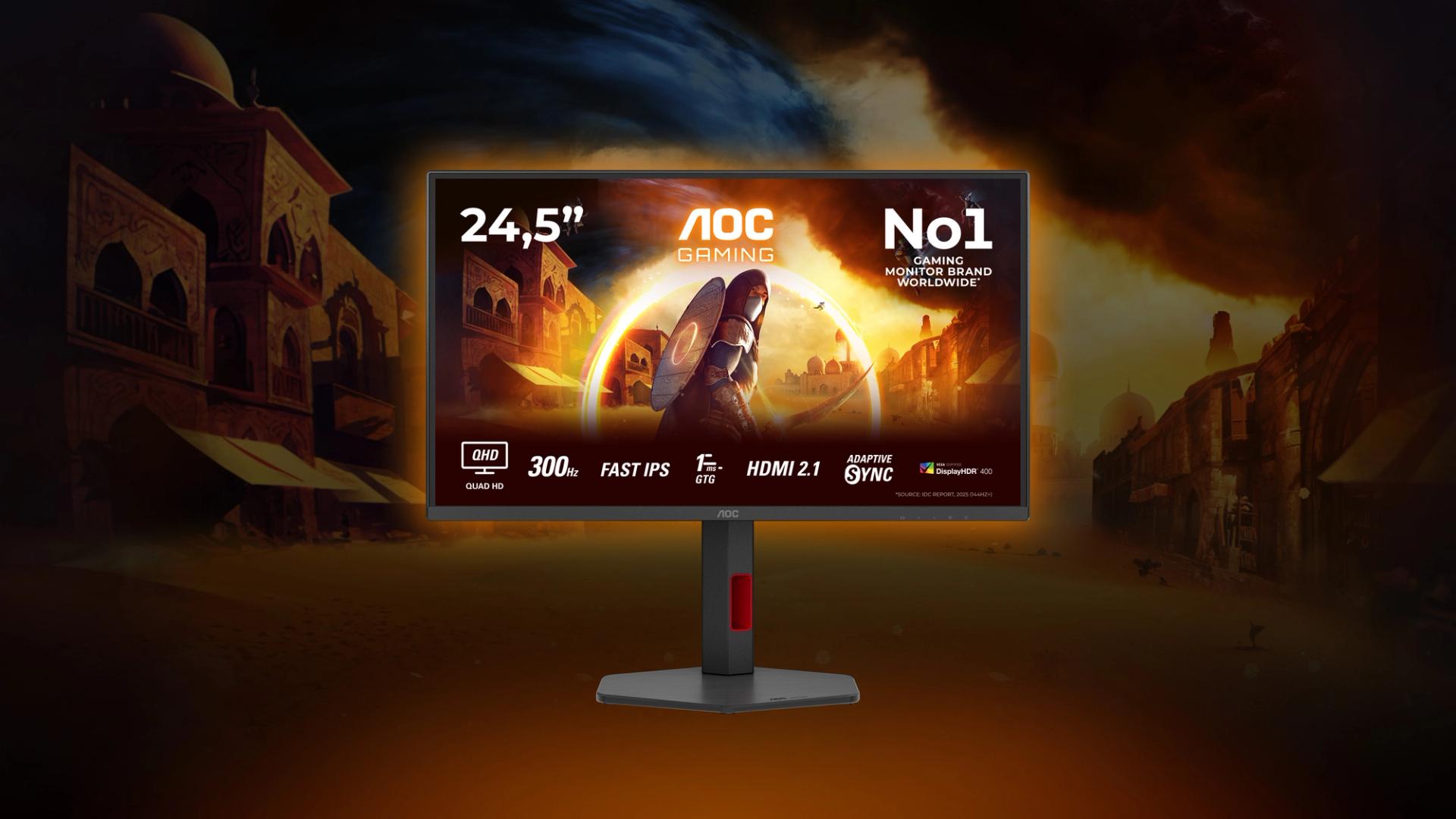 AOC GAMING Q25G4SR 24,5-calowy monitor gamingowy z matrycą Fast IPS, rozdzielczością QHD 2560x1440 i wysokim odświeżaniem 300 Hz do gier dynamicznych.