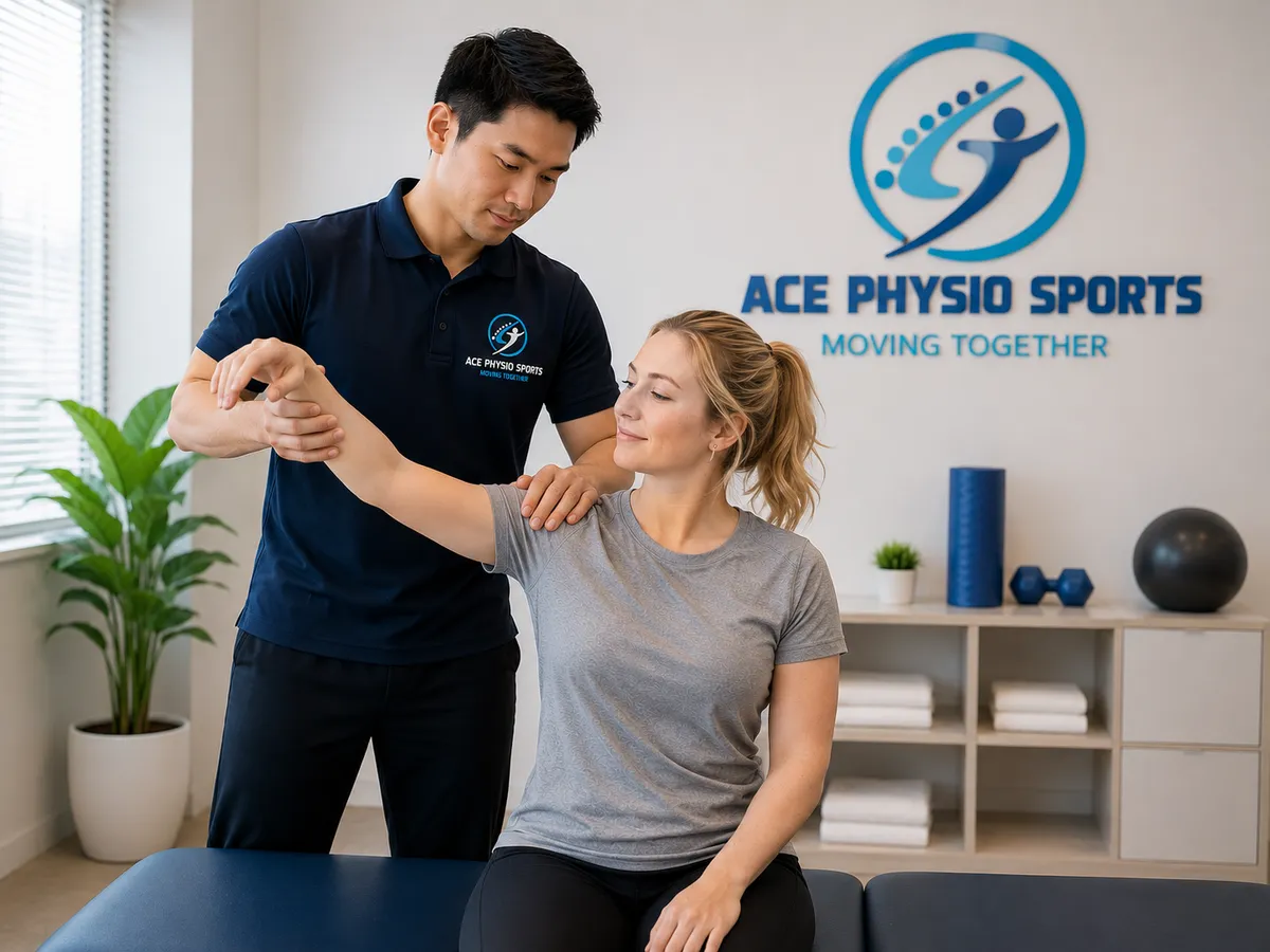 Dr. Vineet Bansal conducting physiotherapy treatment session with patient at Ace Physio Sports Singapore - Ace Physio Sports