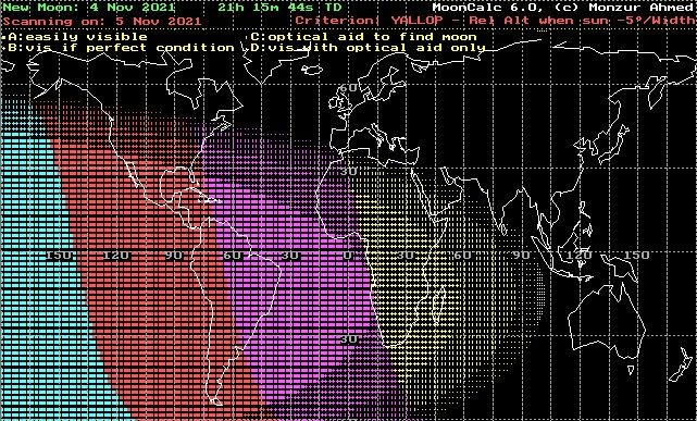 برنامج moon cal 6 ظروف حرجة لرؤية الهلال كما يتضح من
