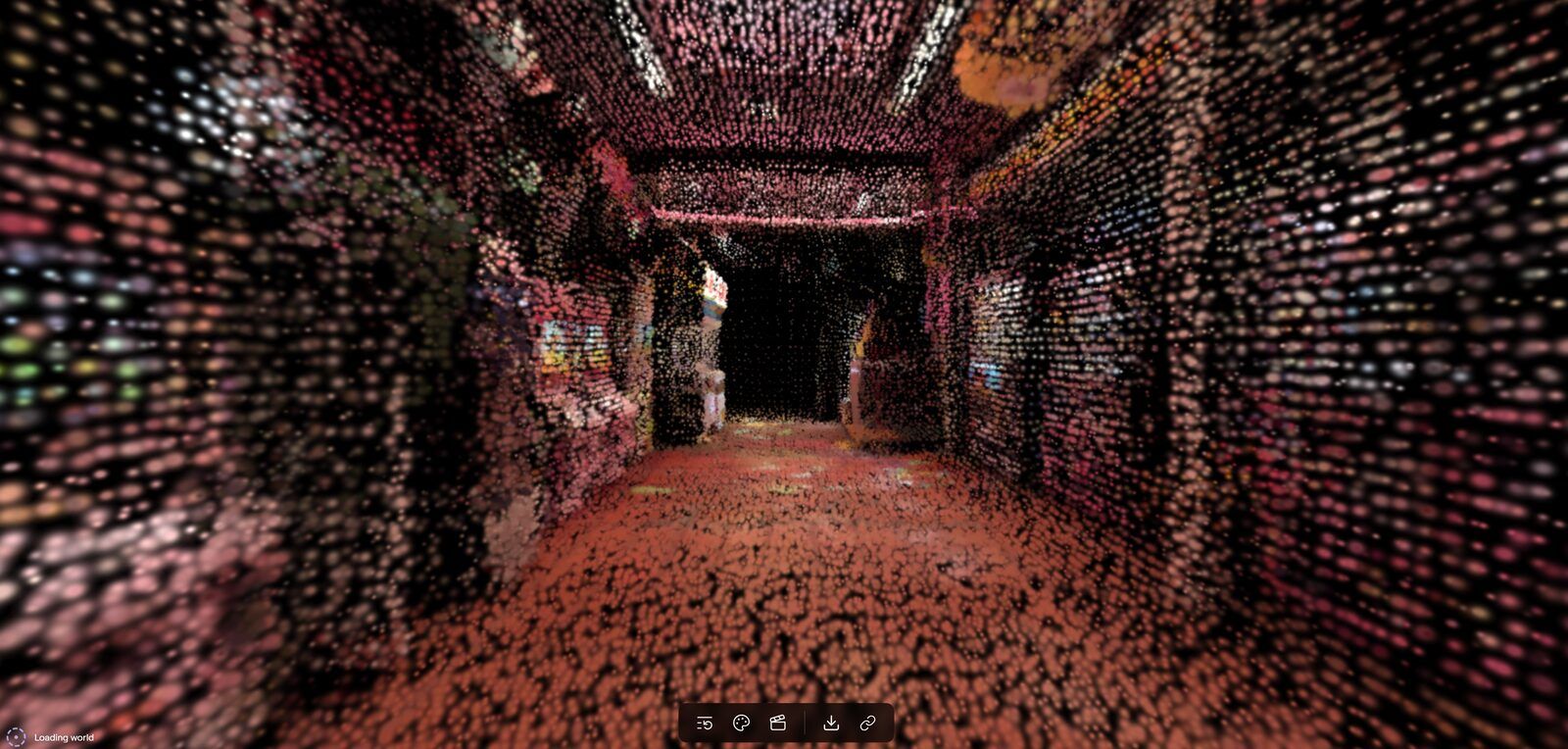 Point cloud capture rendered as drifting light.