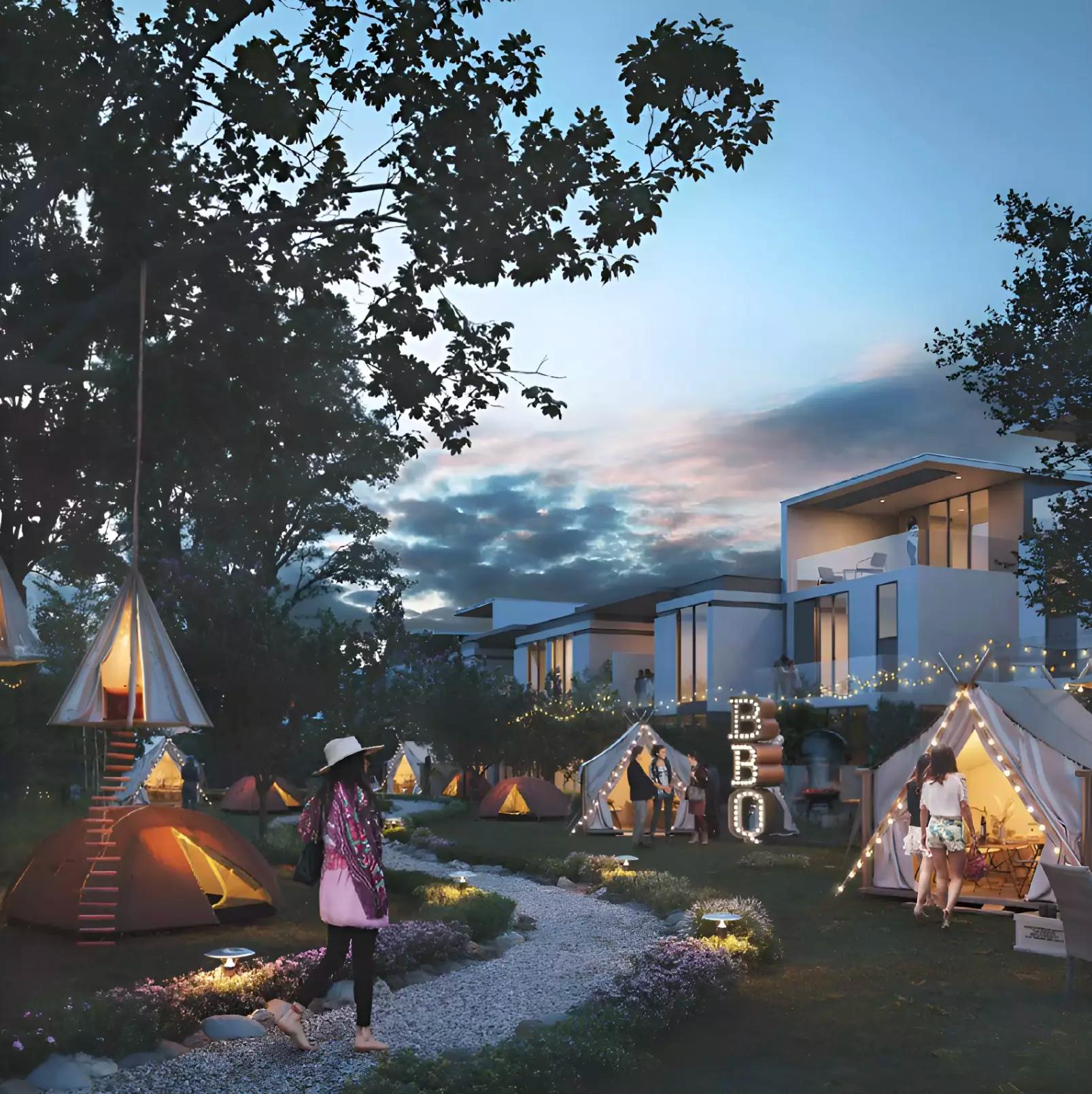Damac Sun City community amenity area with greenery, Dubai Land, Dubai