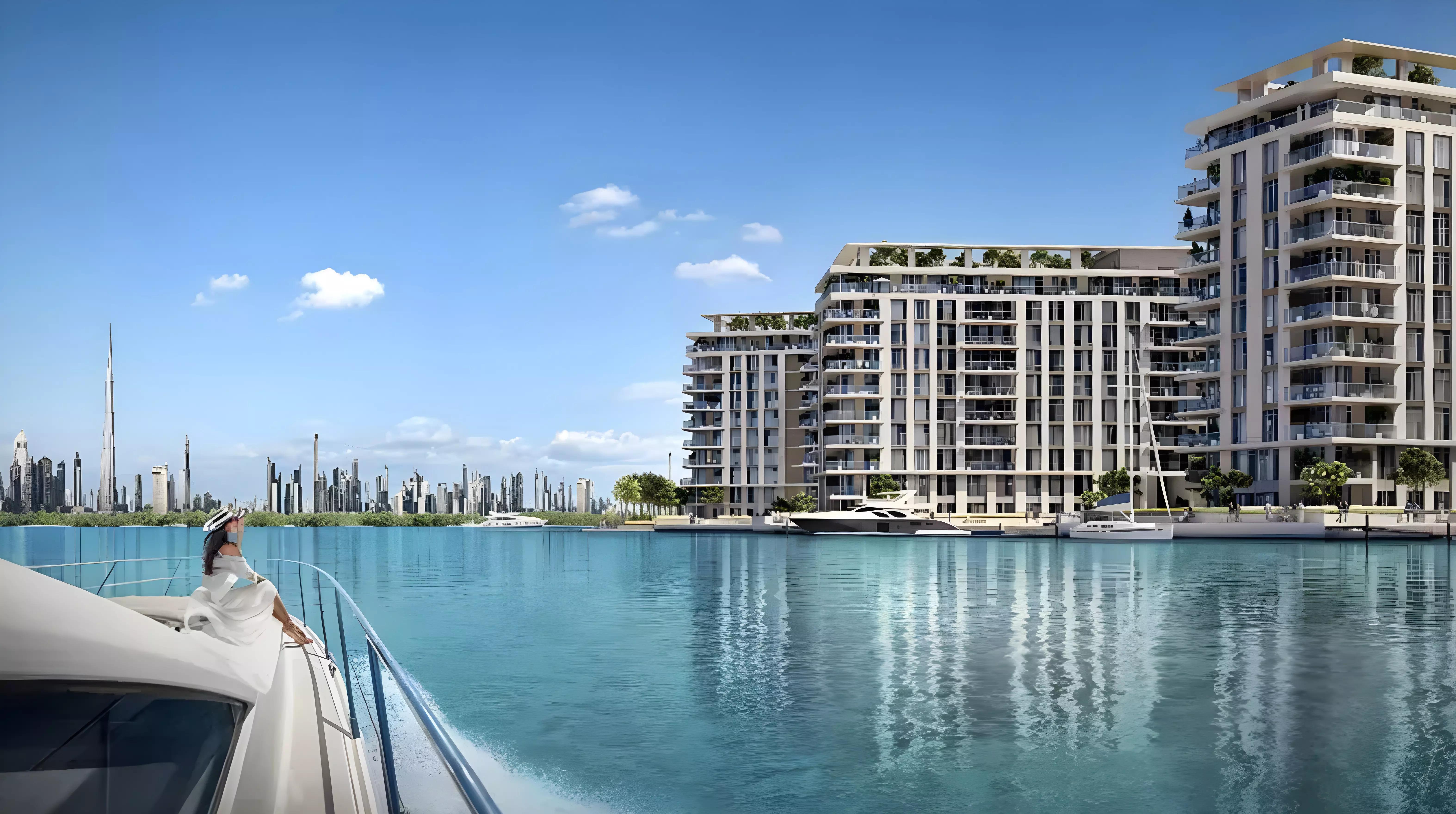 The Cove Phase 2 building facade with landscaped surroundings, Dubai Creek Harbour