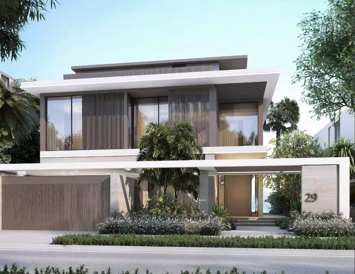 Palm Jebel Ali Frond K villa facade and driveway, Dubai