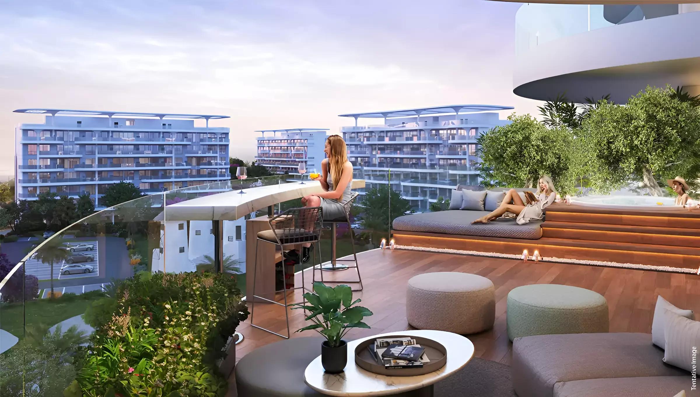 Marine 1 apartment interior living space render, Damac Riverside Views