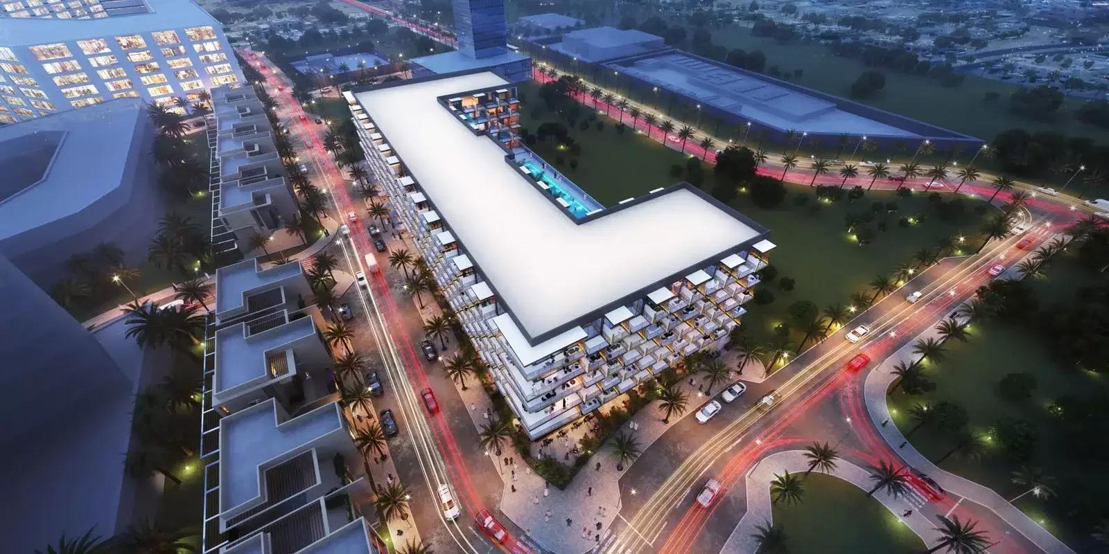 Binghatti Crescent building entrance and driveway, JVC, Dubai