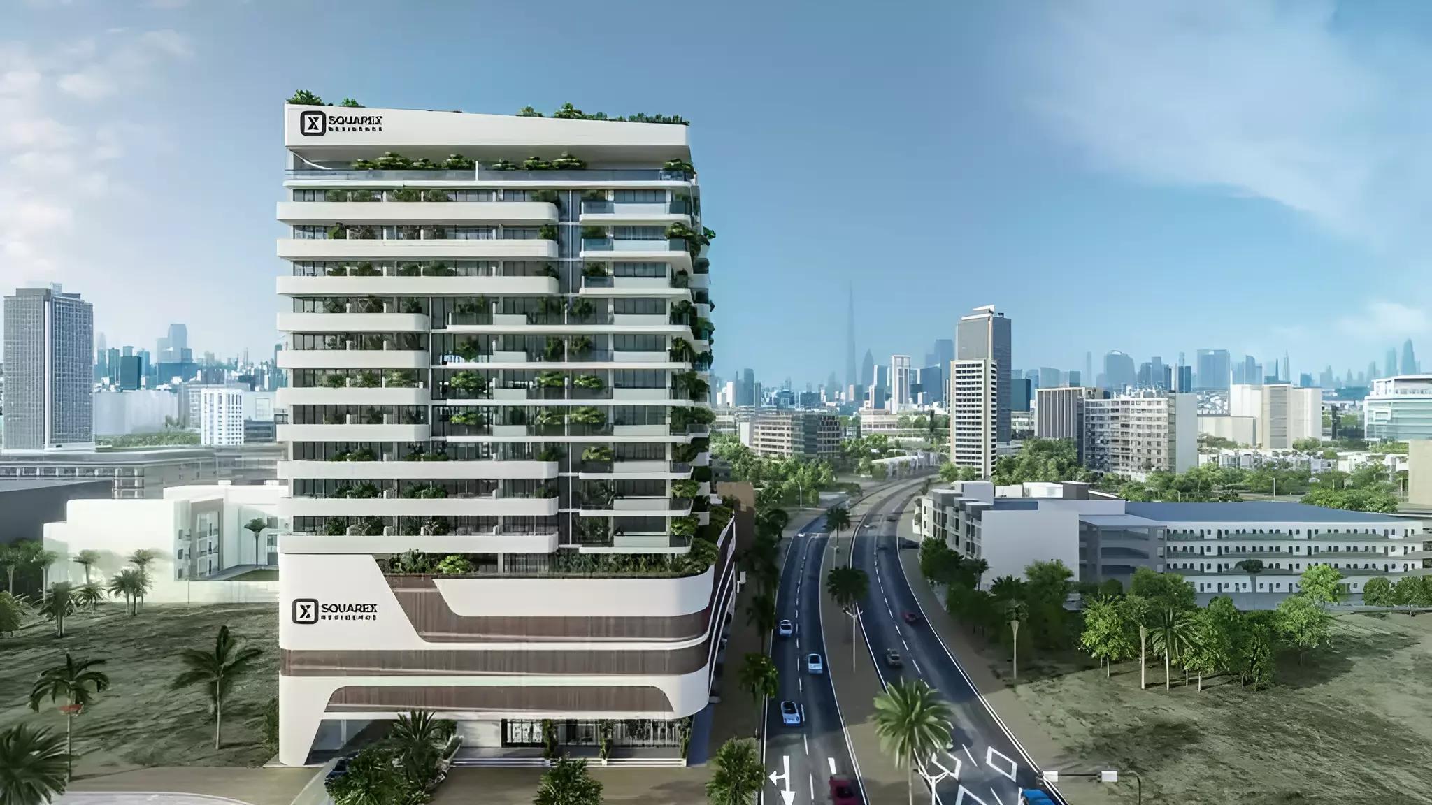 SquareX Residence facade and entrance, JVC District 10, Dubai