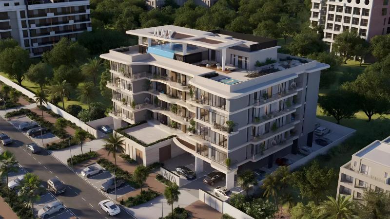 Exterior facade render of Miorah by Zoya apartment building, Dubai South