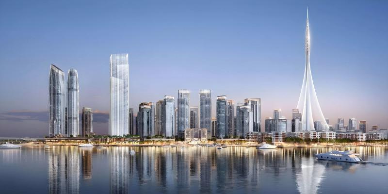 Exterior facade of Vida Residences Creek Beach tower, Dubai Creek Harbour