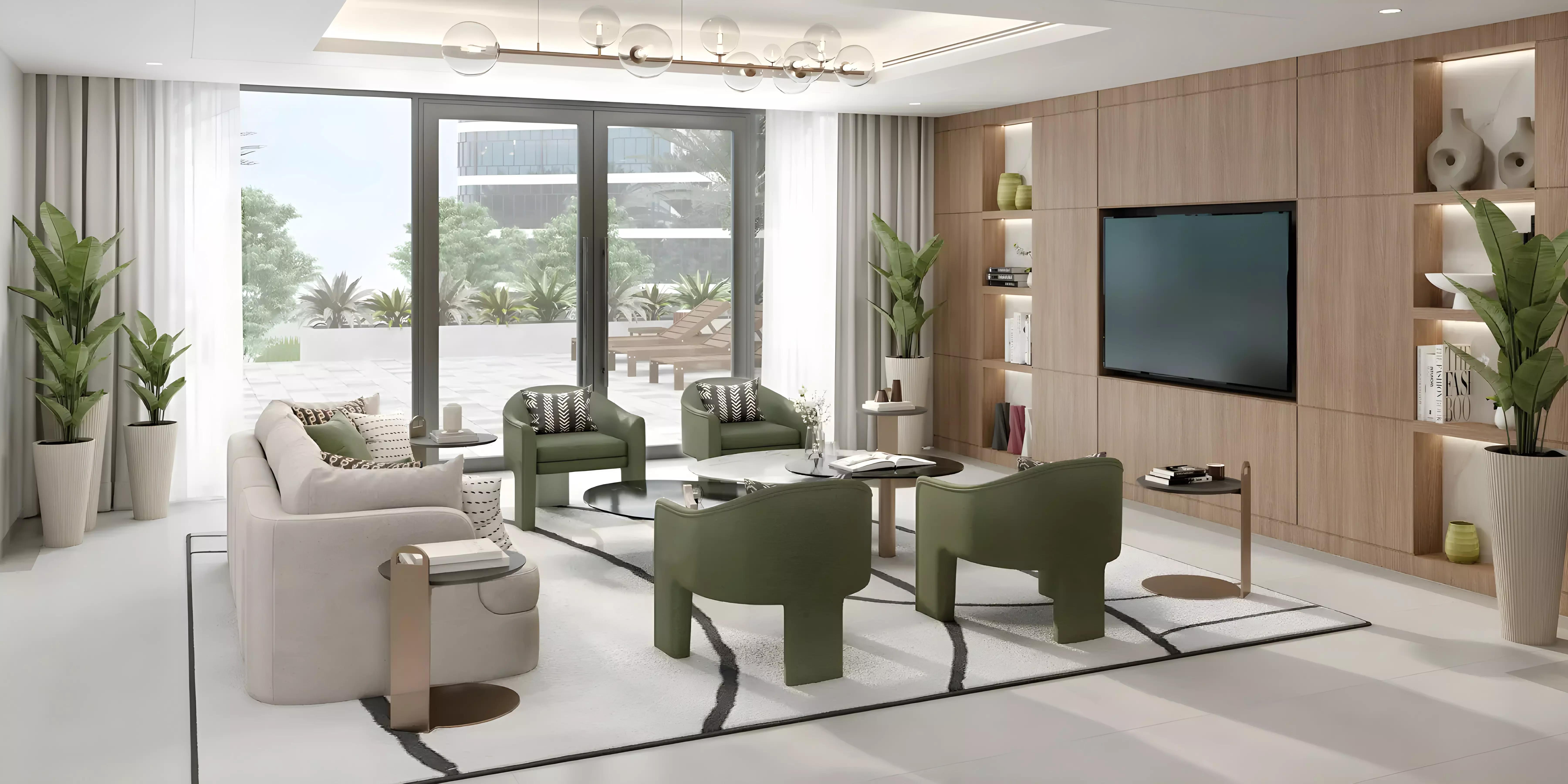 Azizi Farishta II apartment interior living space, Al Jaddaf, Dubai