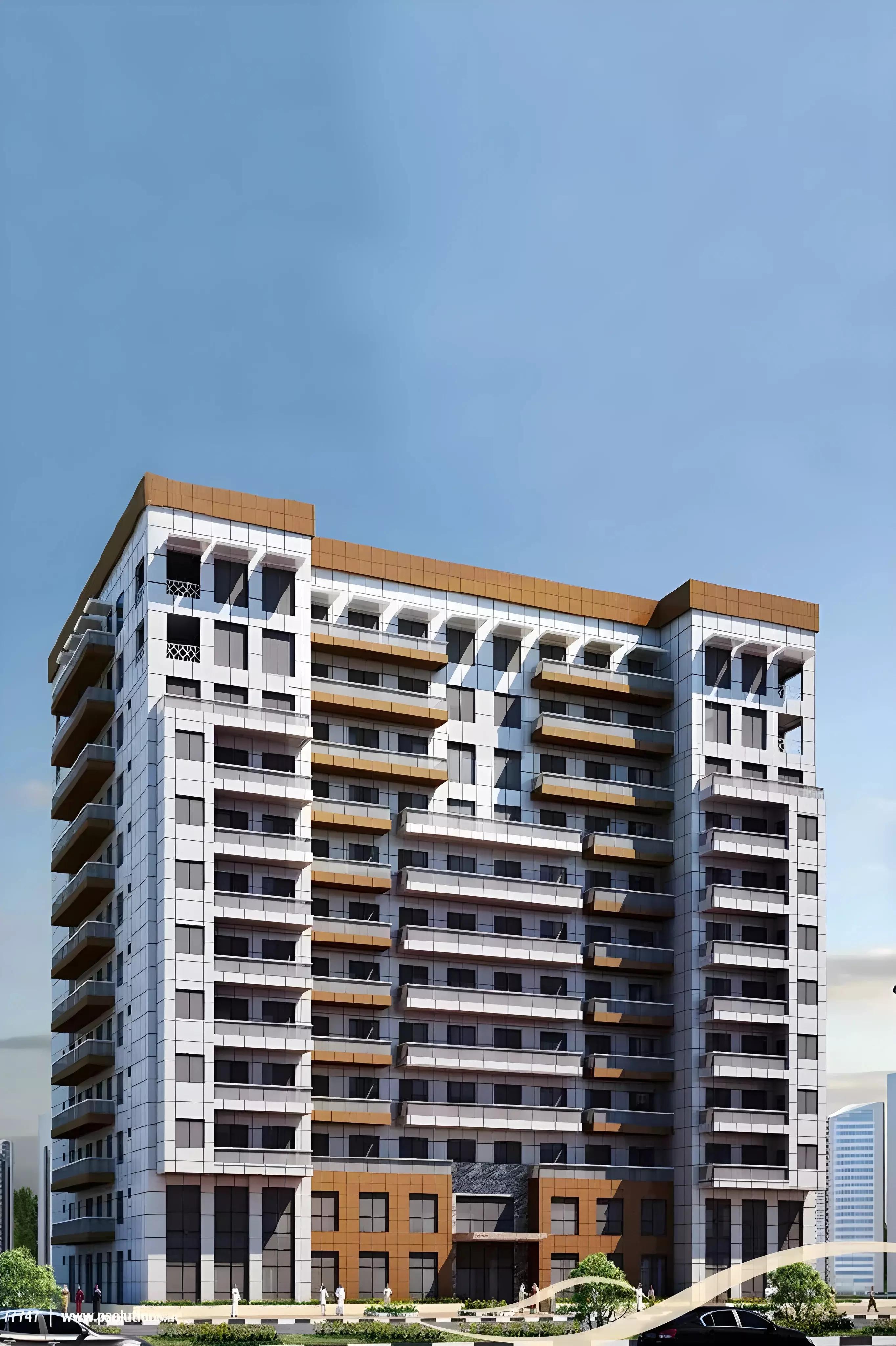 Shakespeare Tower building entrance and landscaped surroundings, Majan