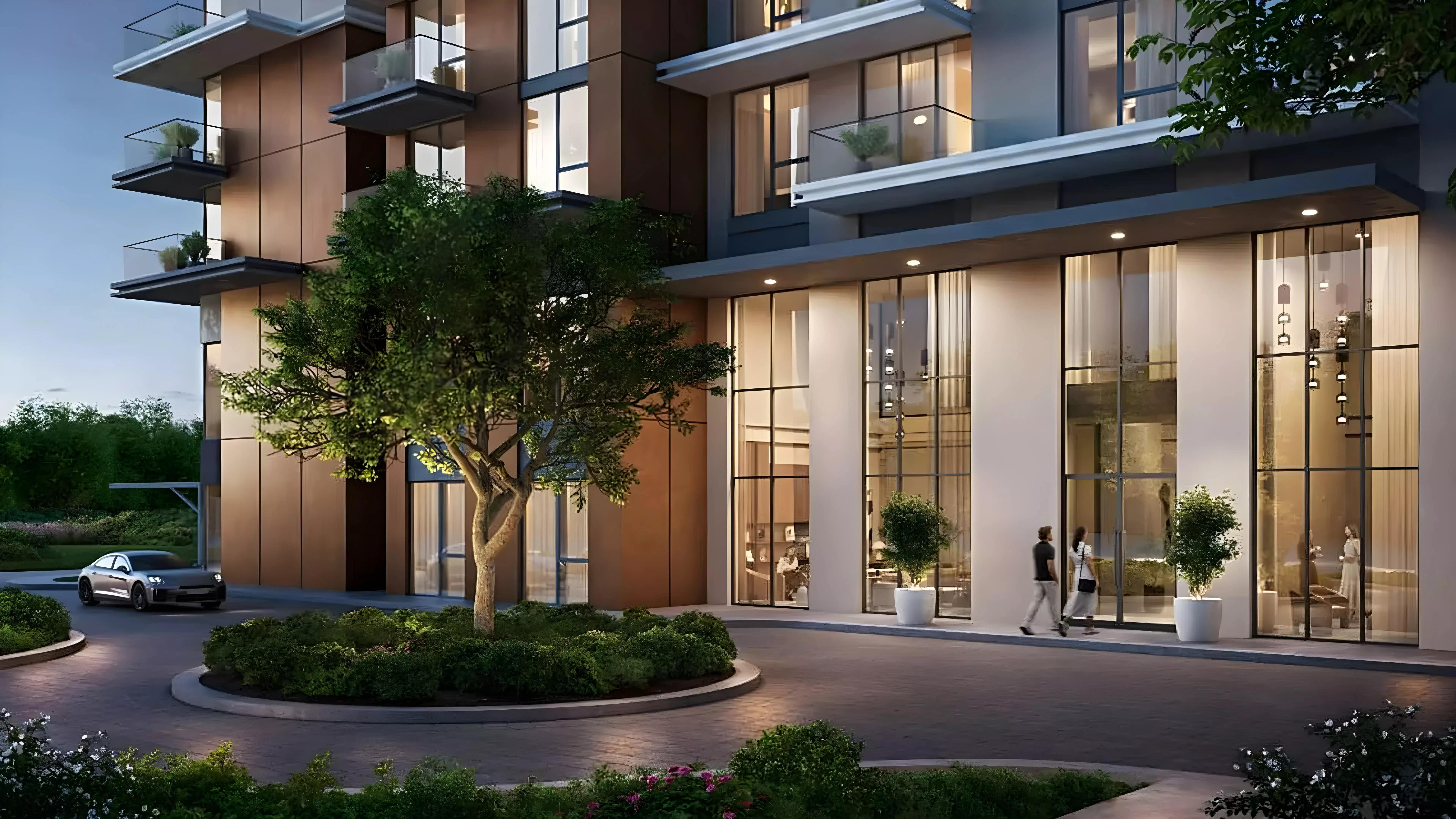Parkwood building facade and landscaped grounds, Dubai Hills Estate