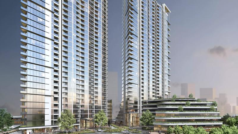 Exterior facade of Sobha Hartland Waves residential tower, Sobha Hartland, Dubai