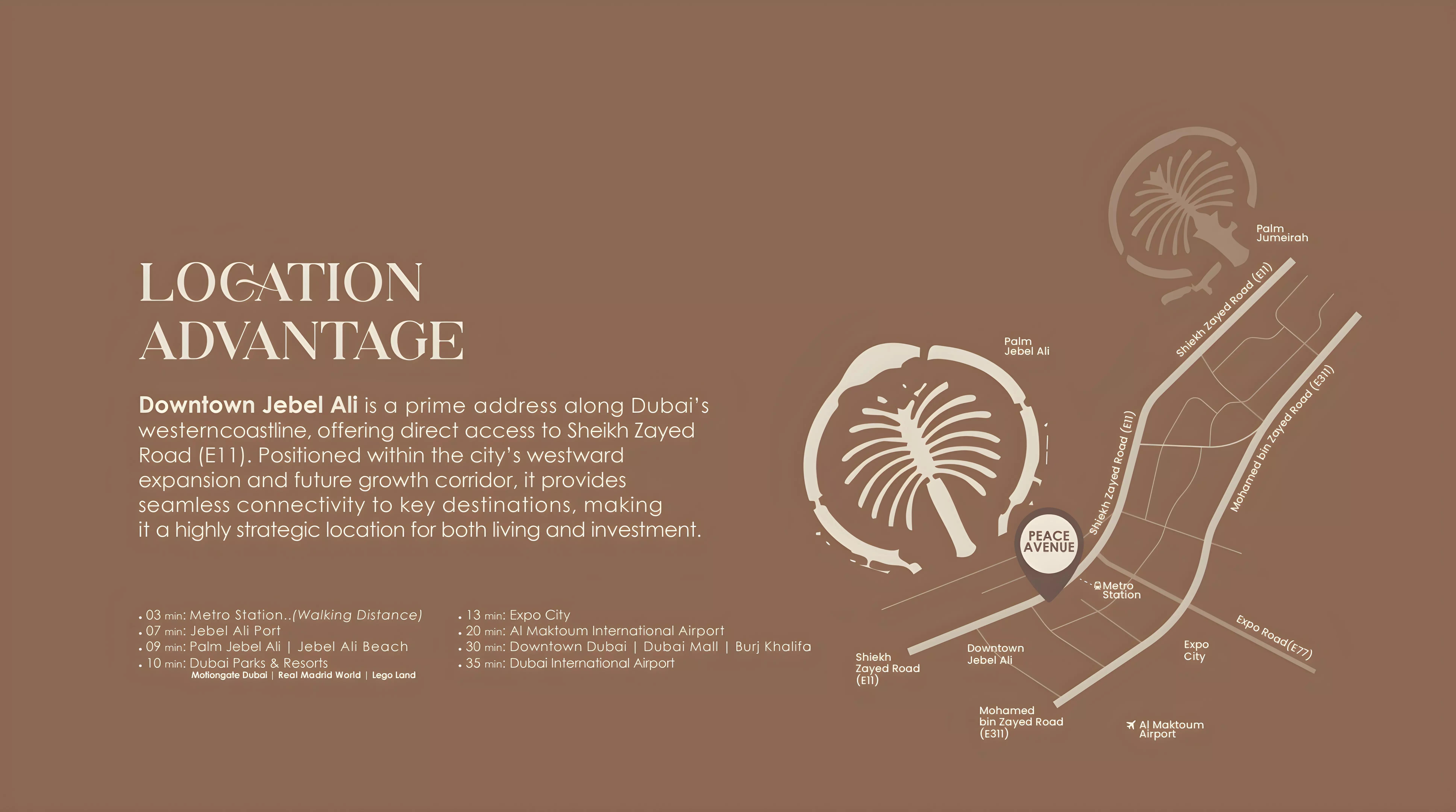 Peace Avenue master plan layout, Downtown Jebel Ali, Dubai