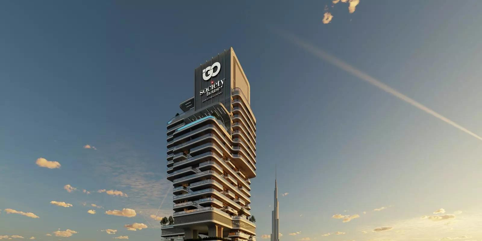 Society House building amenity area with pool deck, Downtown Dubai