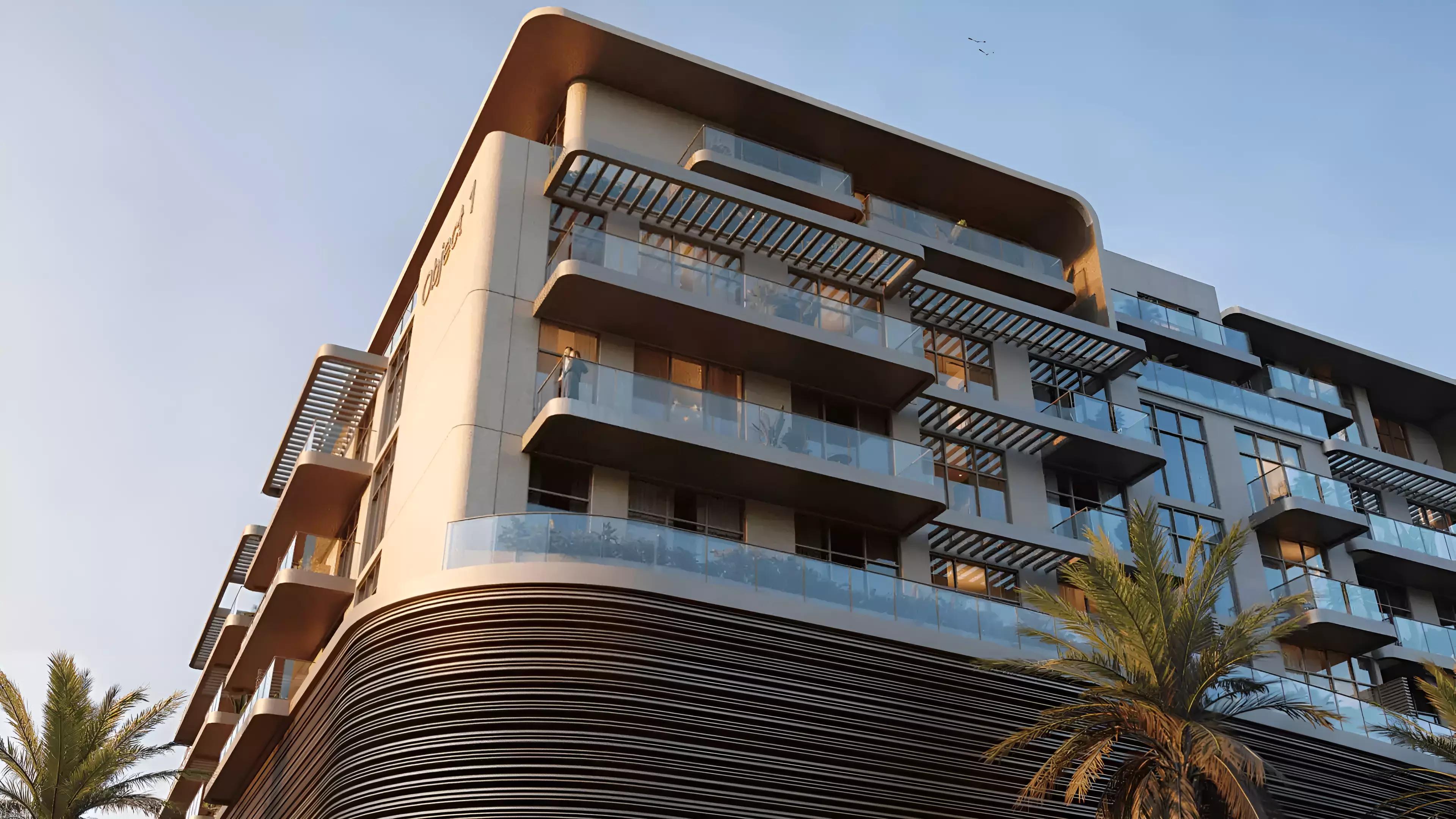 S1LVA Park Living building elevation with landscaping, JVT, Dubai
