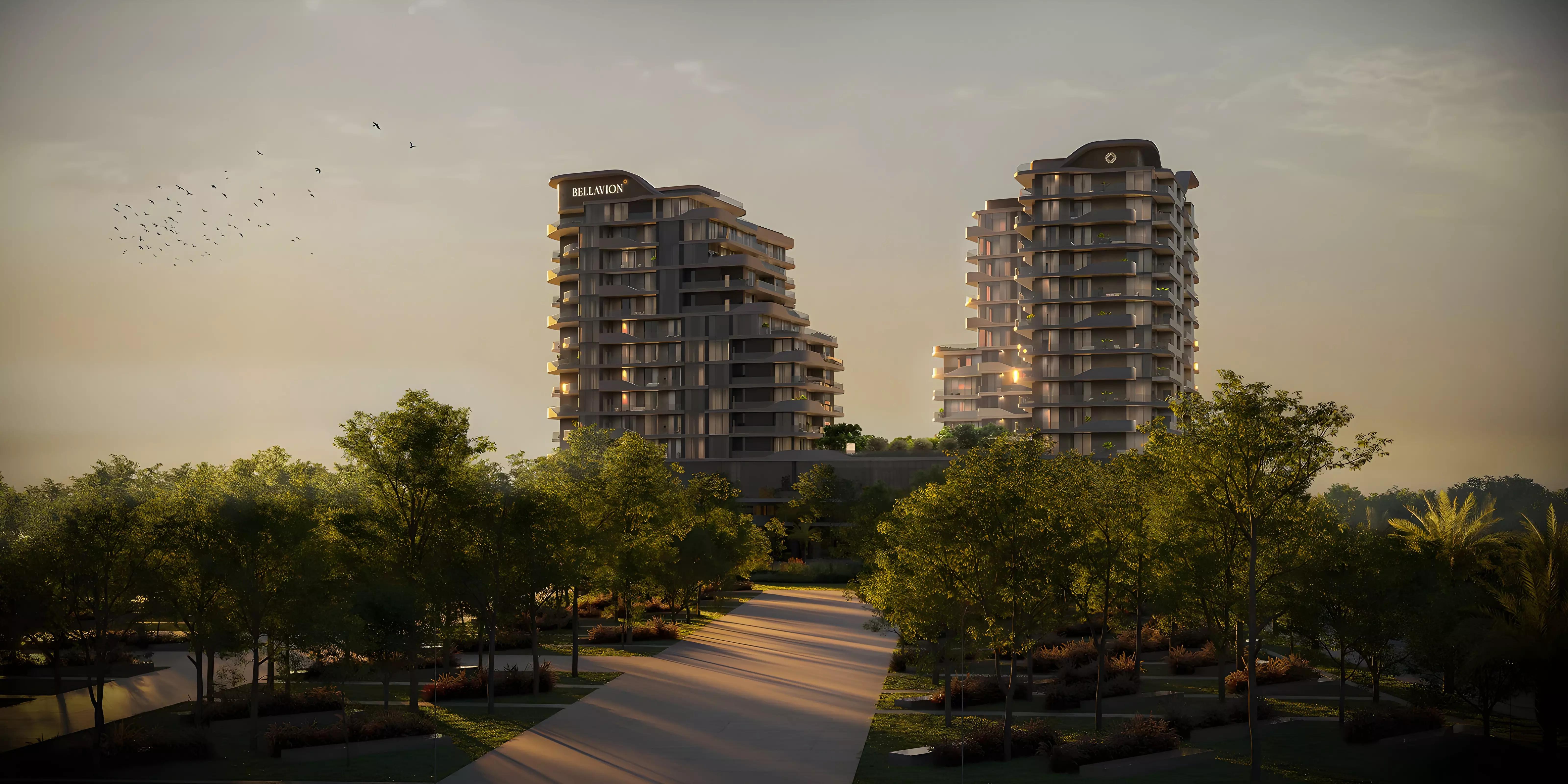 Bellavion Residences building elevation and entrance, Wasl Gate, Dubai