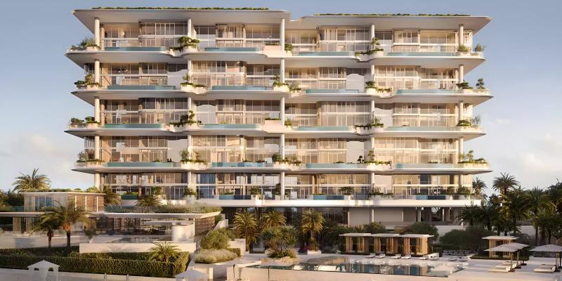 Orla Infinity duplex exterior facade on Palm Jumeirah's Crescent, Dubai
