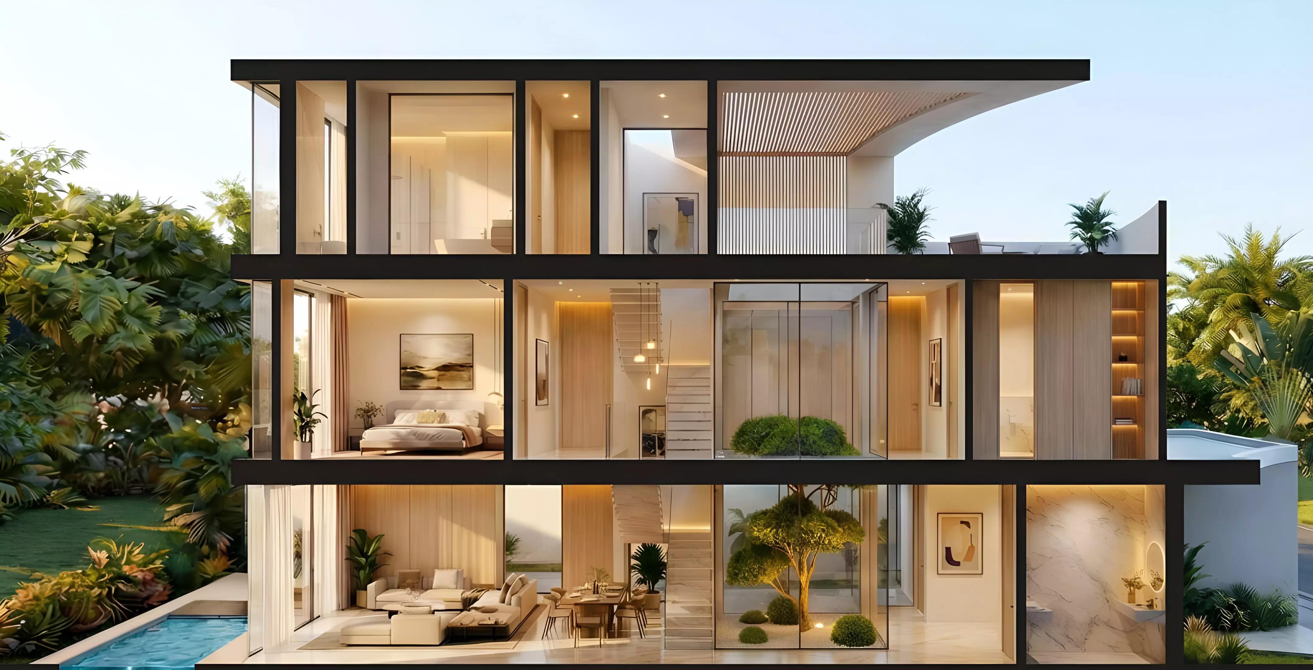 The Sol at Lunaya villa community view, Jebel Ali, Dubai