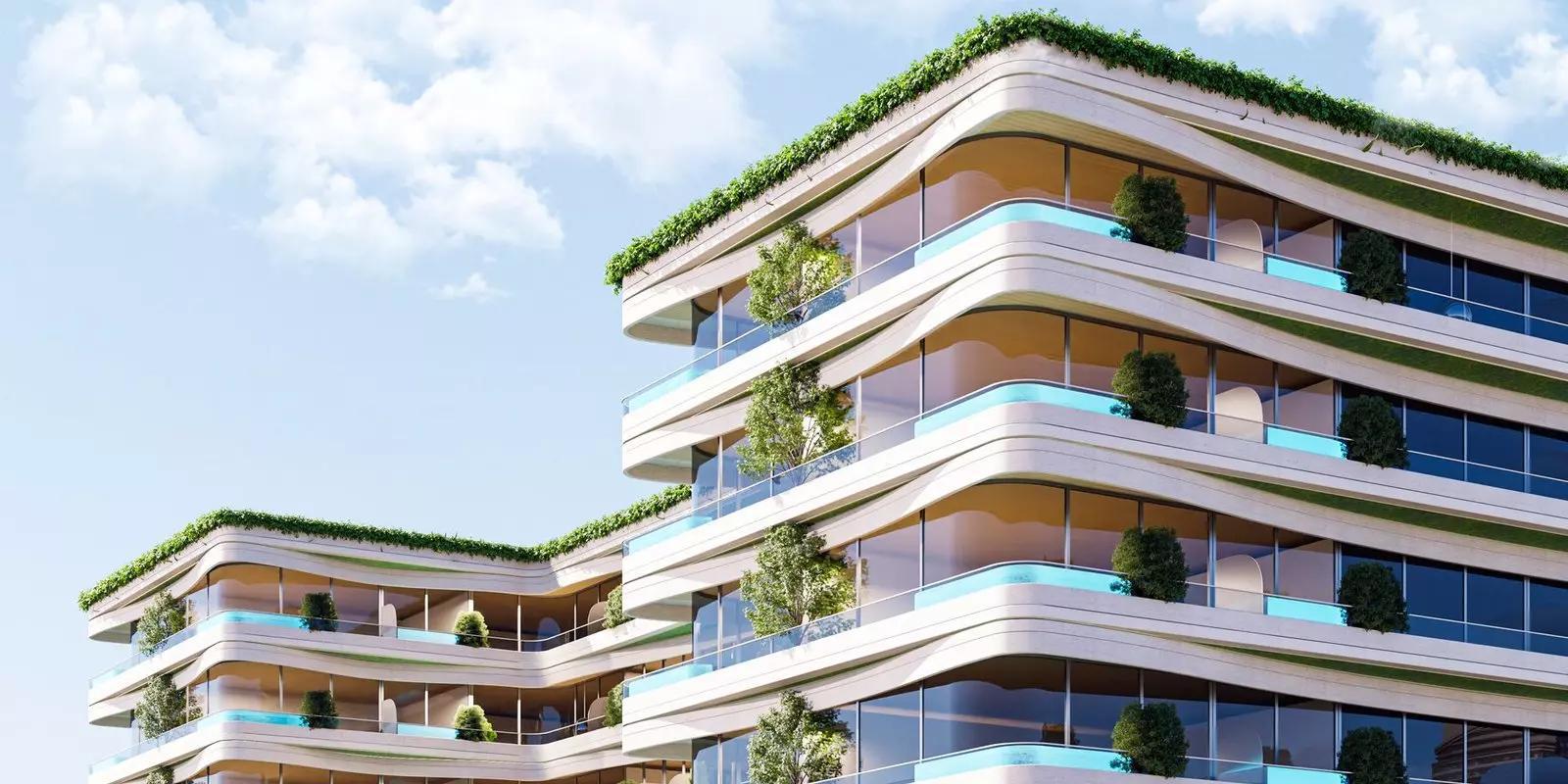 Samana IVY Gardens building elevation with landscaping, Dubai Land