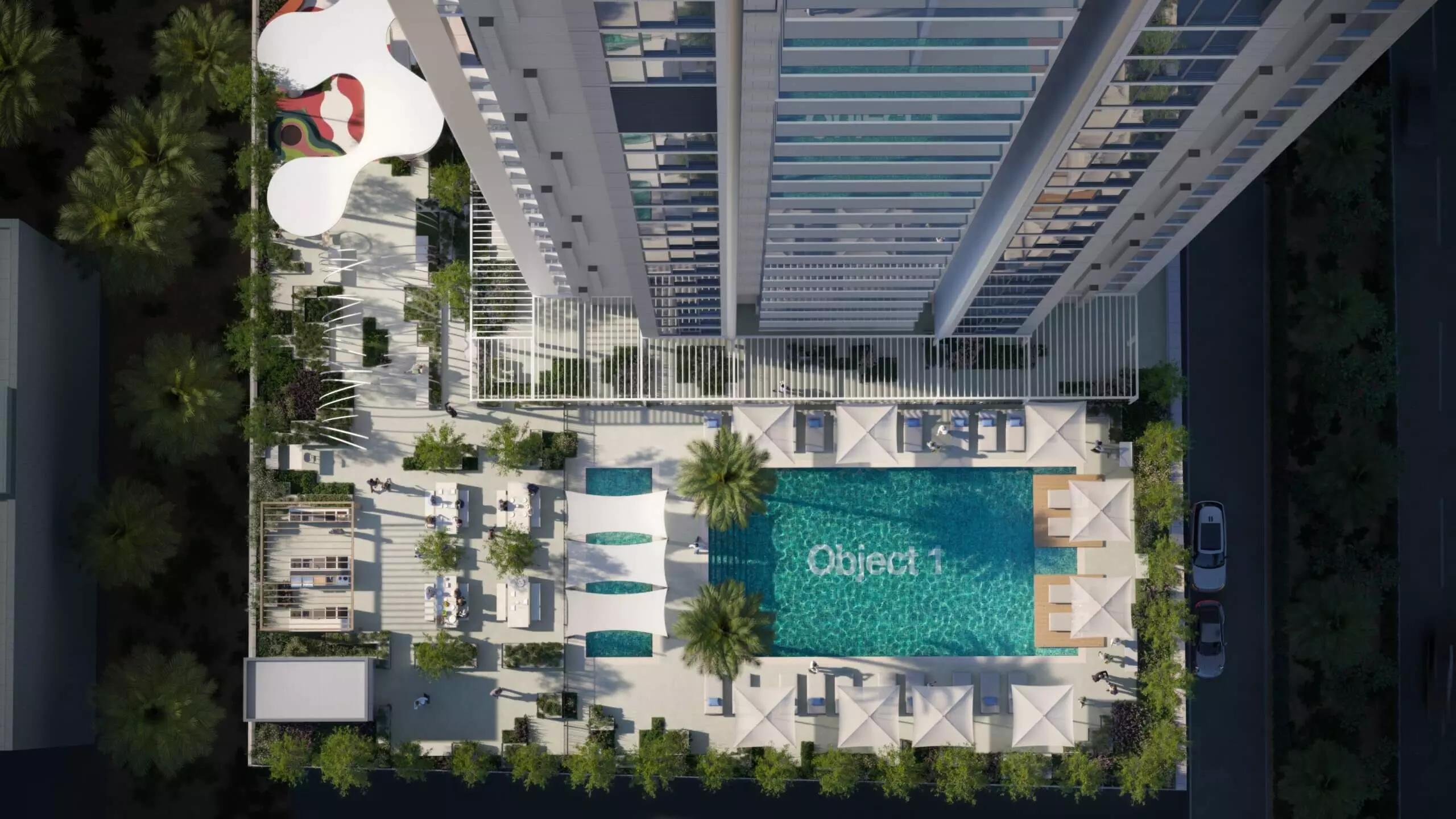 The Fifth Tower building entrance and landscaped approach, JVC, Dubai