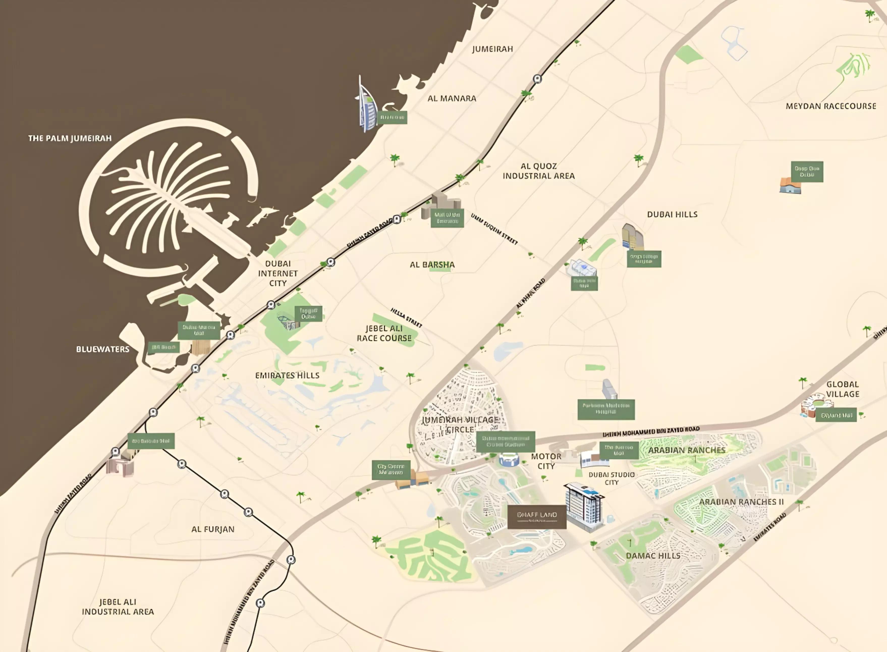 Ghaff Land Residence master plan layout of Dubai Studio City development