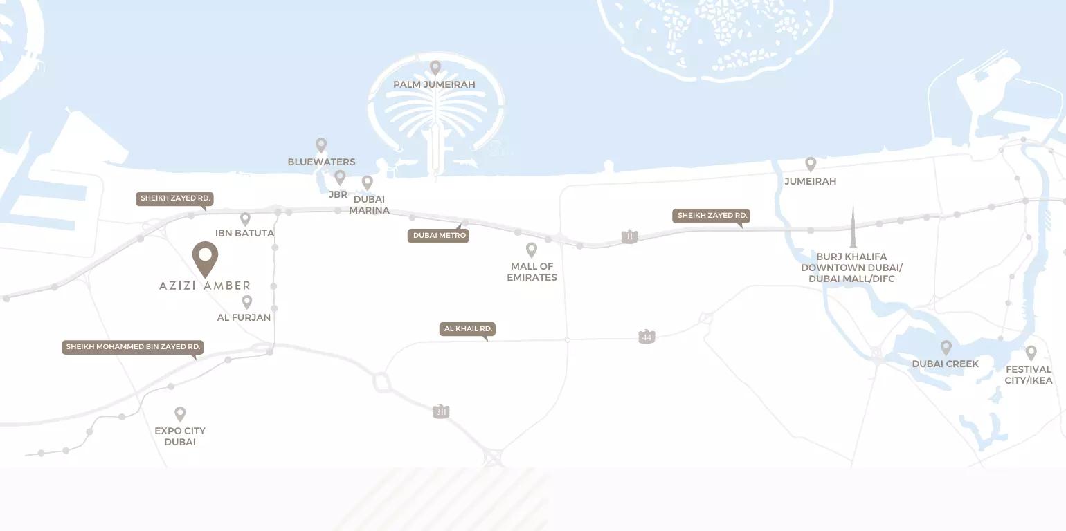 Azizi Amber location and site master plan, Al Furjan, Dubai