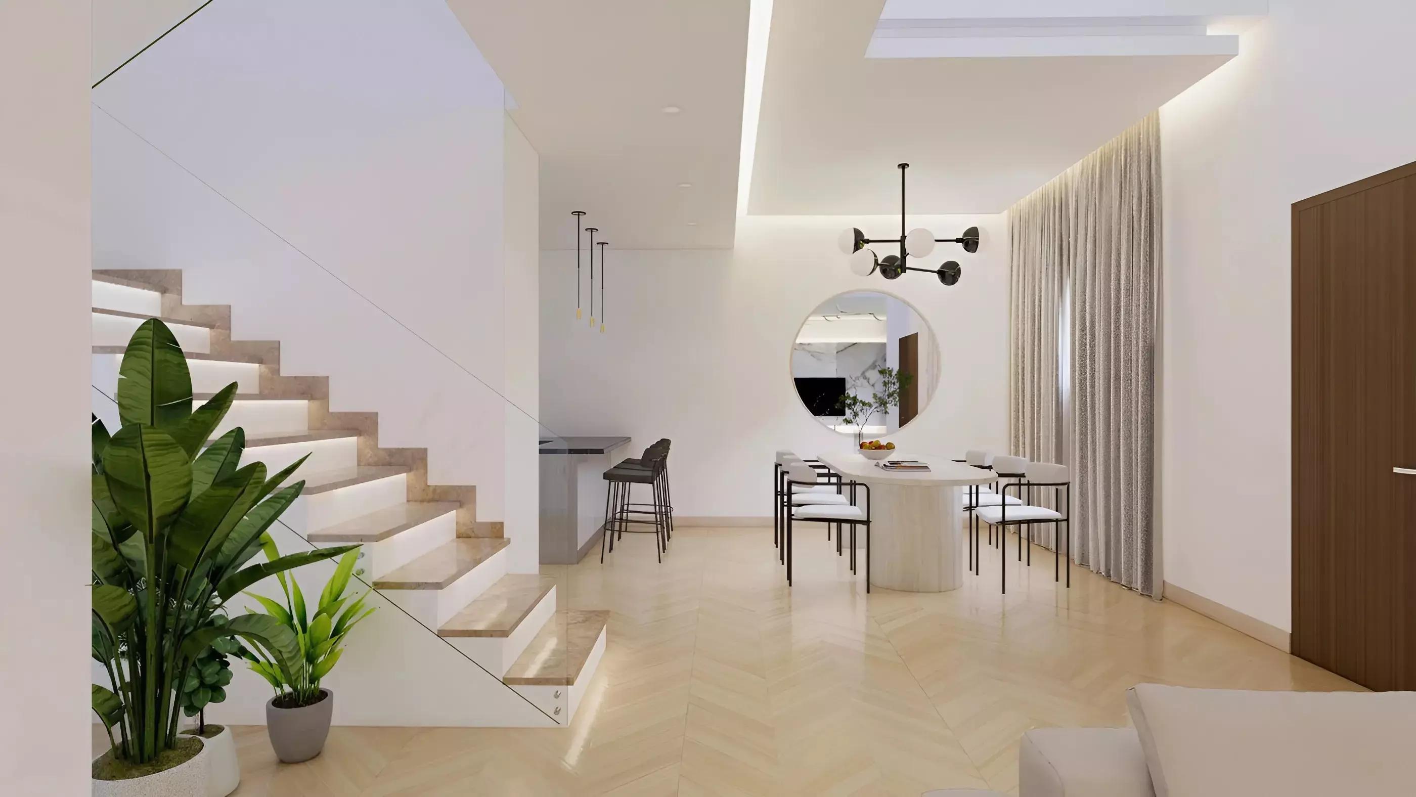 Marbella residential building facade and landscaped grounds, DIP 2, Dubai
