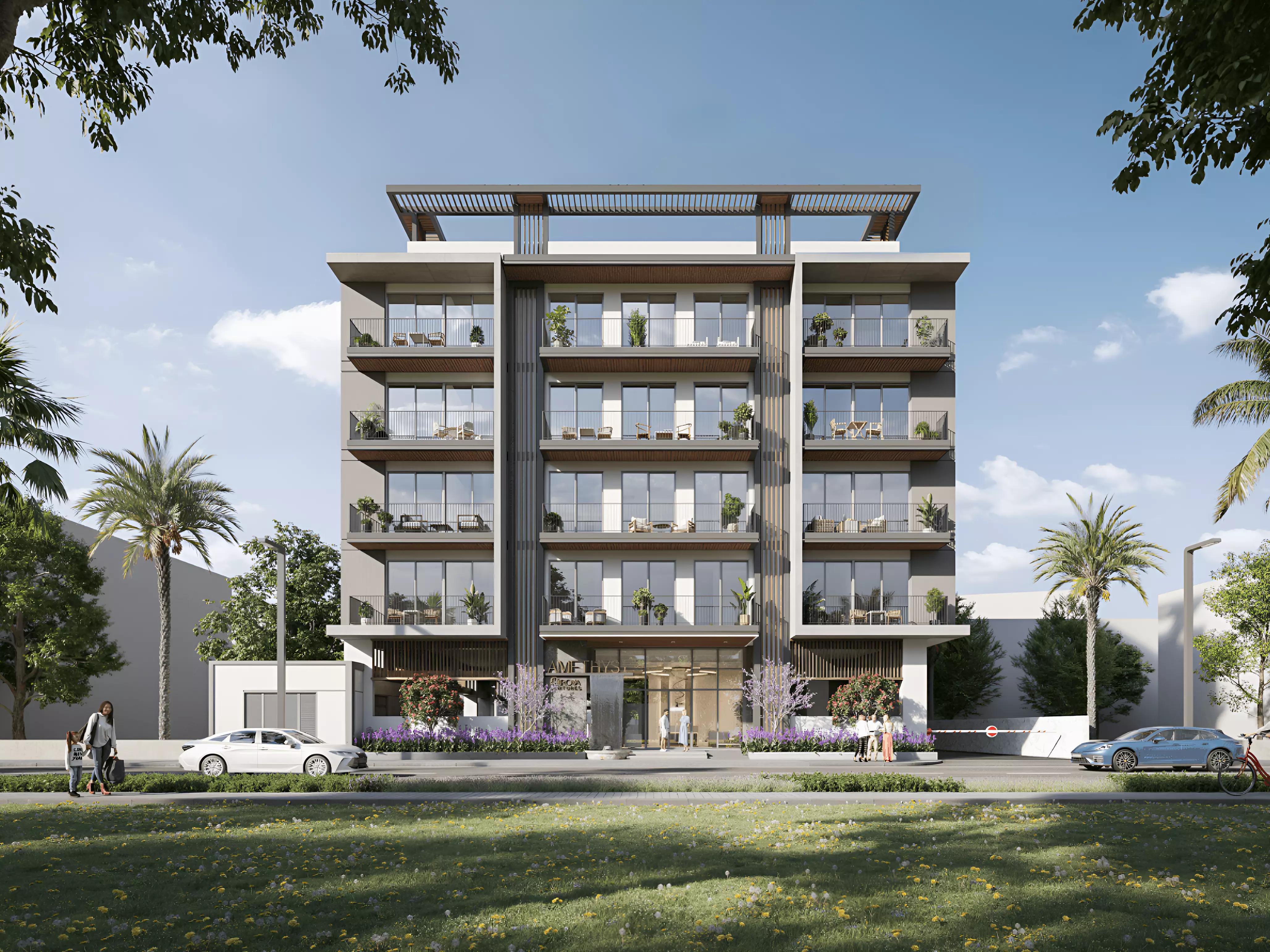 Amethyst by Siroya apartment interior living space, Majan, Dubai