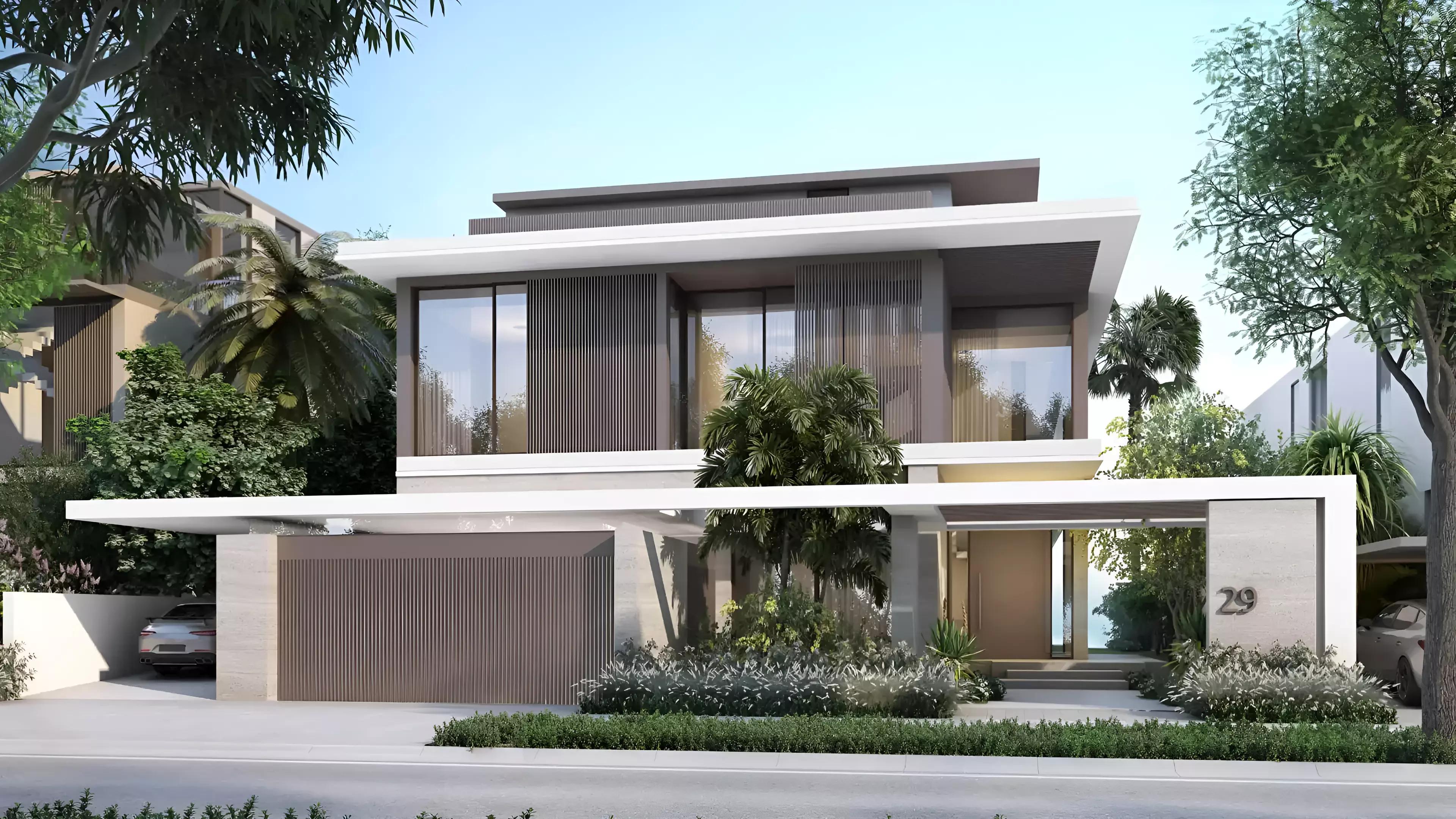 Landscaped garden and pathway, Beach Collection Villas, Palm Jebel Ali