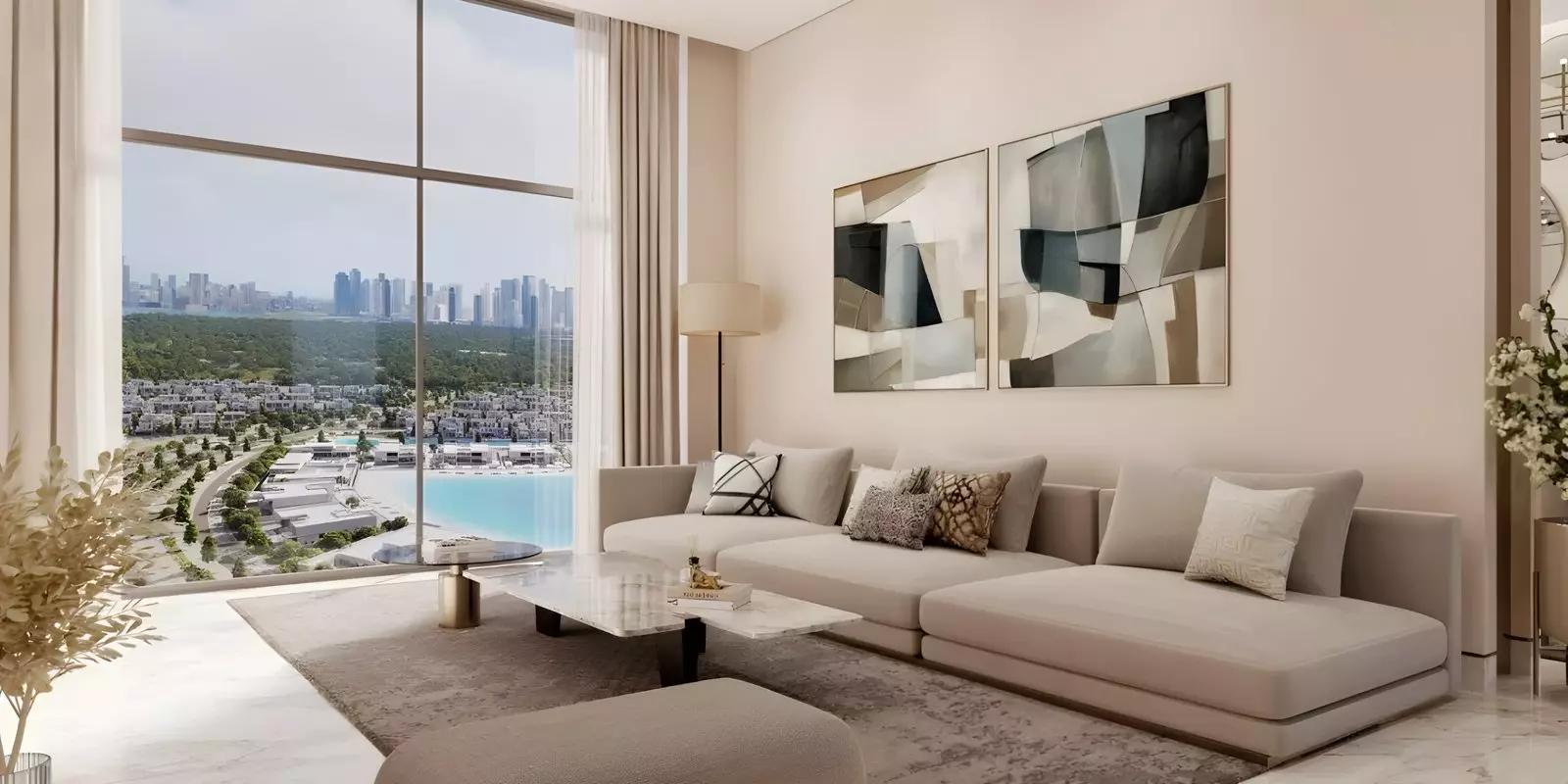 Shared pool and landscaped gardens at 340 Riverside Crescent, Sobha Hartland II