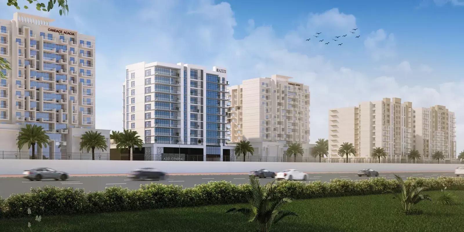 Azizi Central residential tower street view, Al Furjan, Dubai