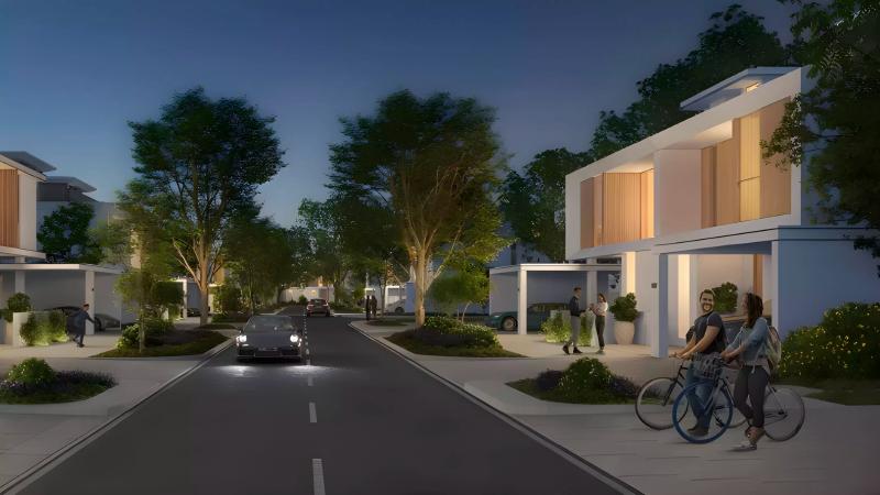 The Valley West townhouse exterior with landscaped street frontage, The Valley, Dubai