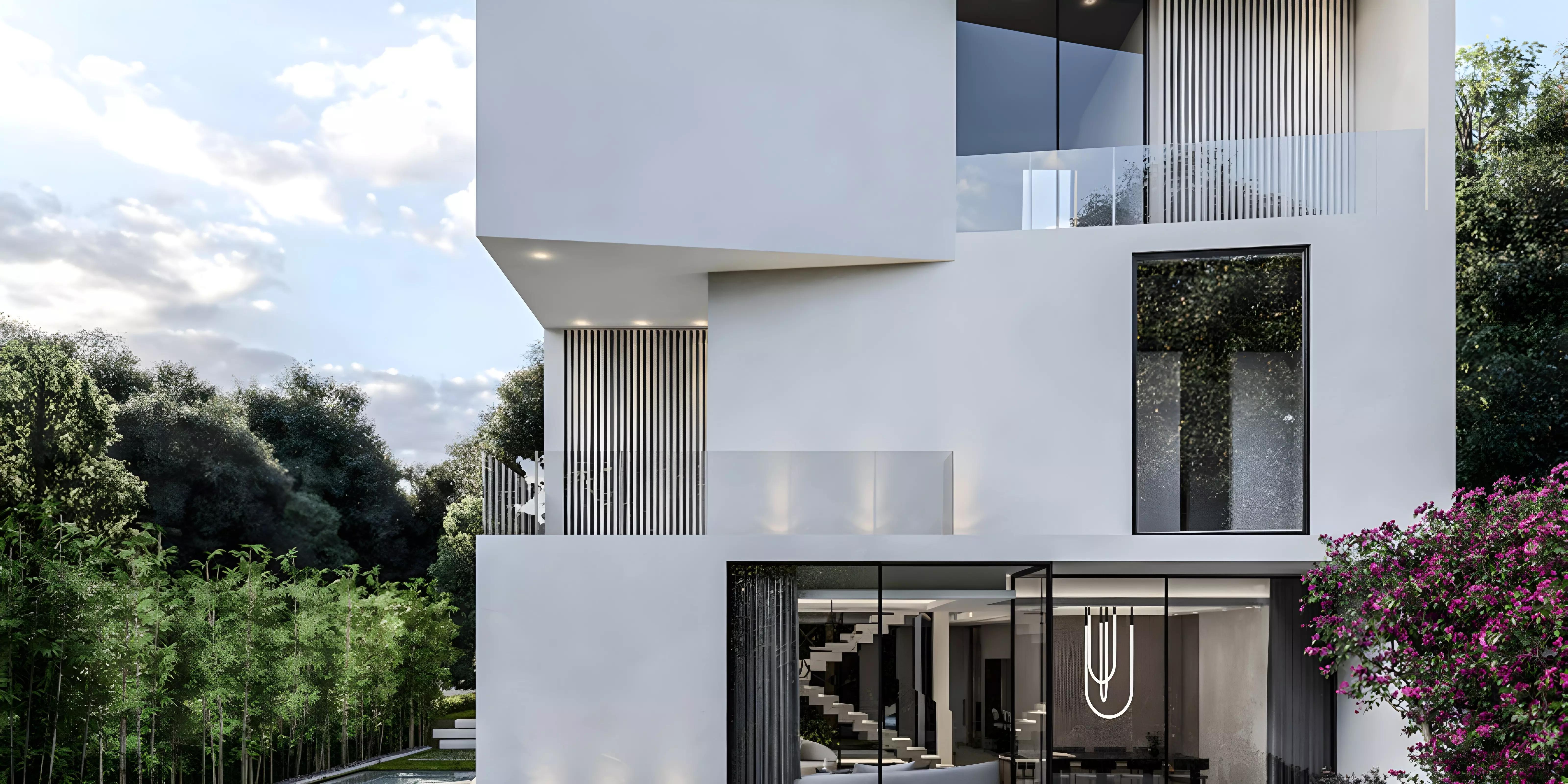 Private garden and outdoor seating area of a Chorisia 1 villa, Al Barari, Dubai