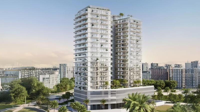 Cove Grand tower exterior at Dubai Land Residence Complex