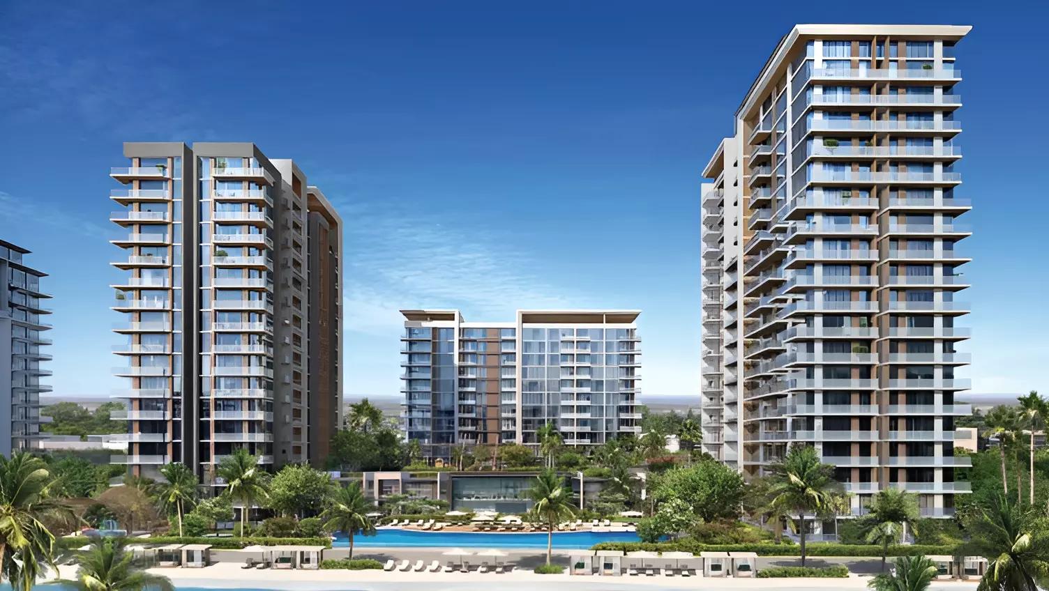 Naya Phase 2 residential facade with landscaped surroundings, District One, Dubai