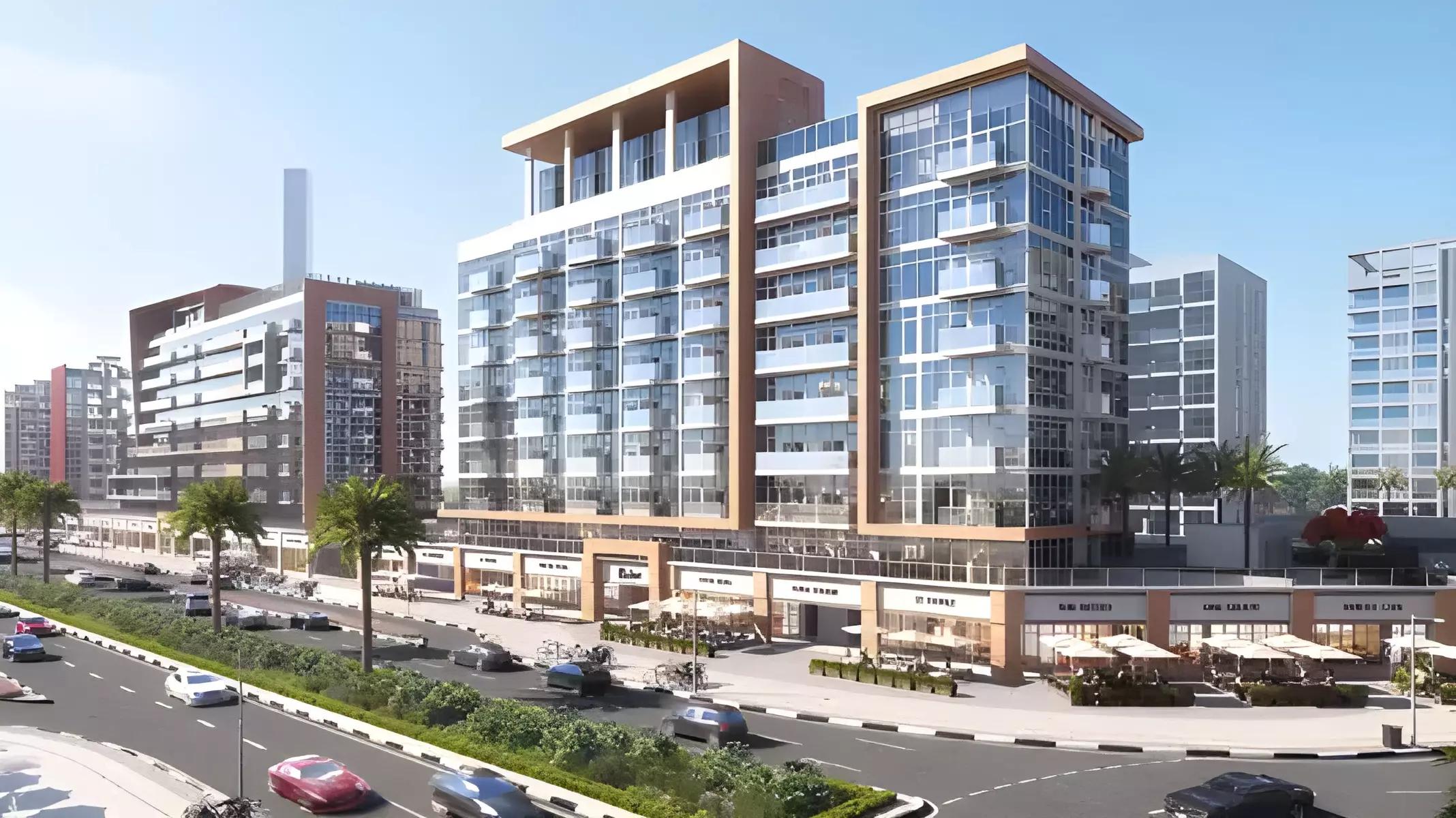 Azizi Riviera 66 exterior tower render at Meydan One, Dubai