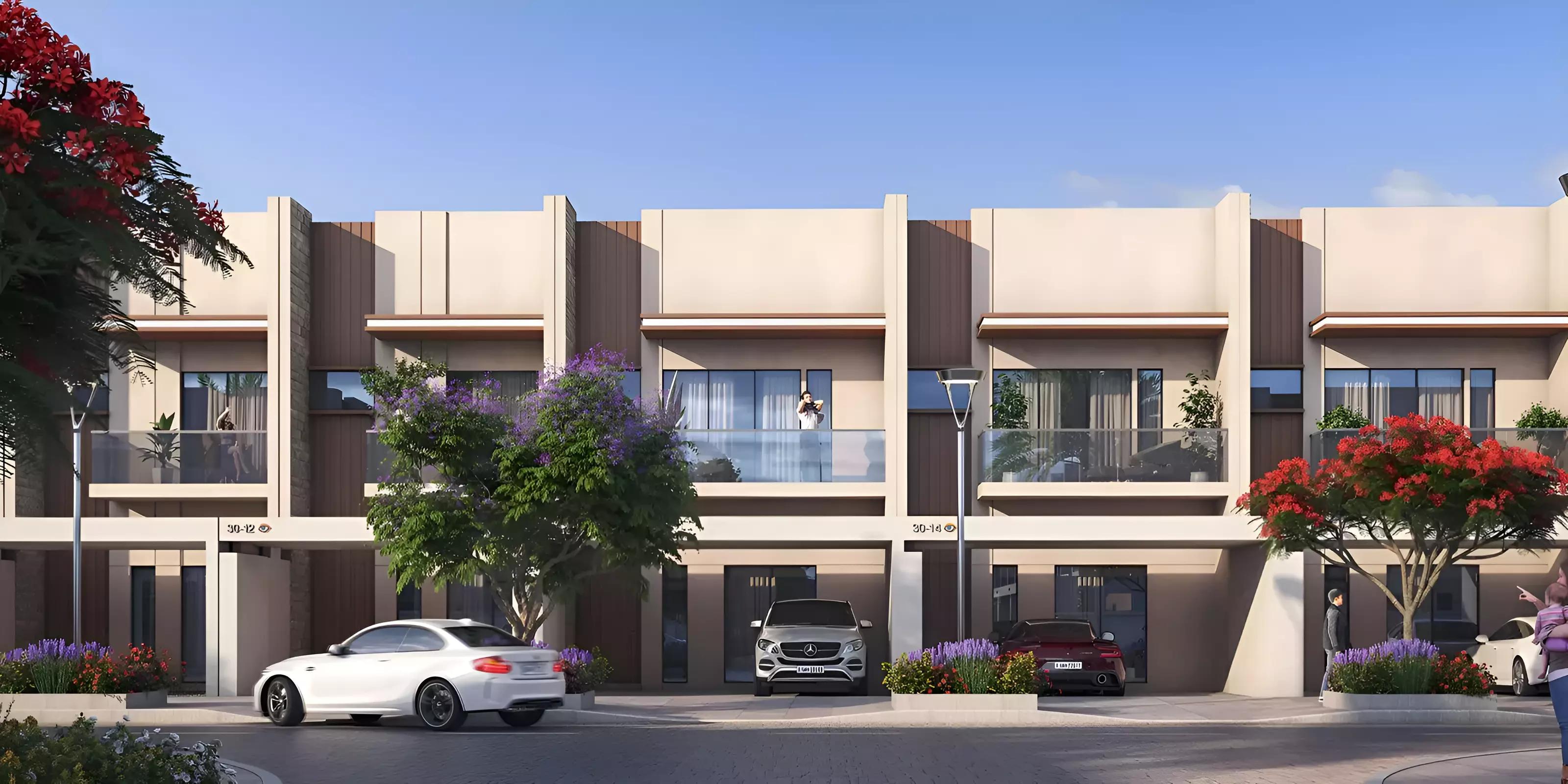 MAG City townhouse exterior with landscaped frontage, Mohammed Bin Rashid City, Dubai