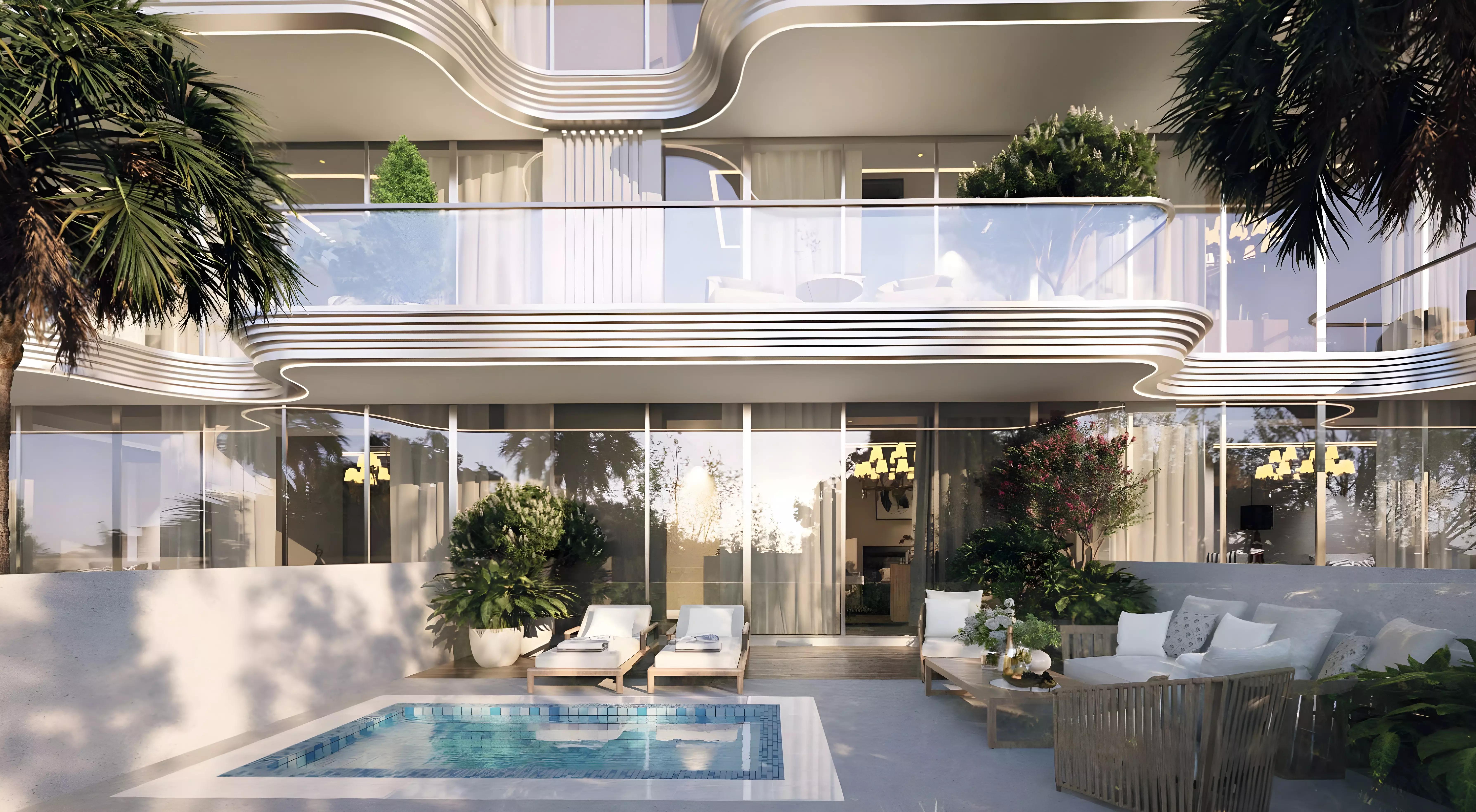 Meriden Beach apartment building facade view, Dubai Islands