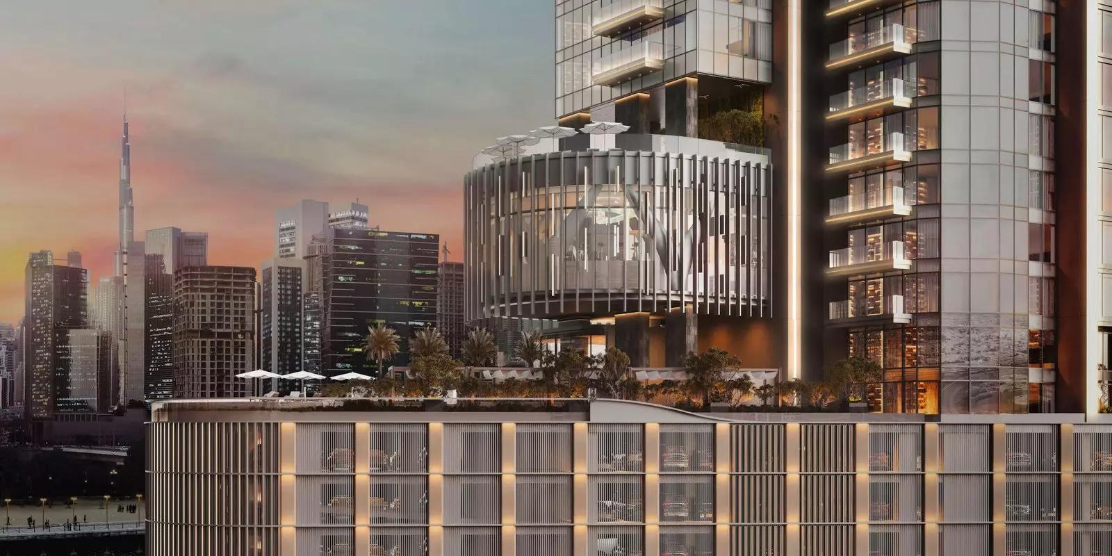 Elaris Rise amenity deck with landscaped greenery, Dubai