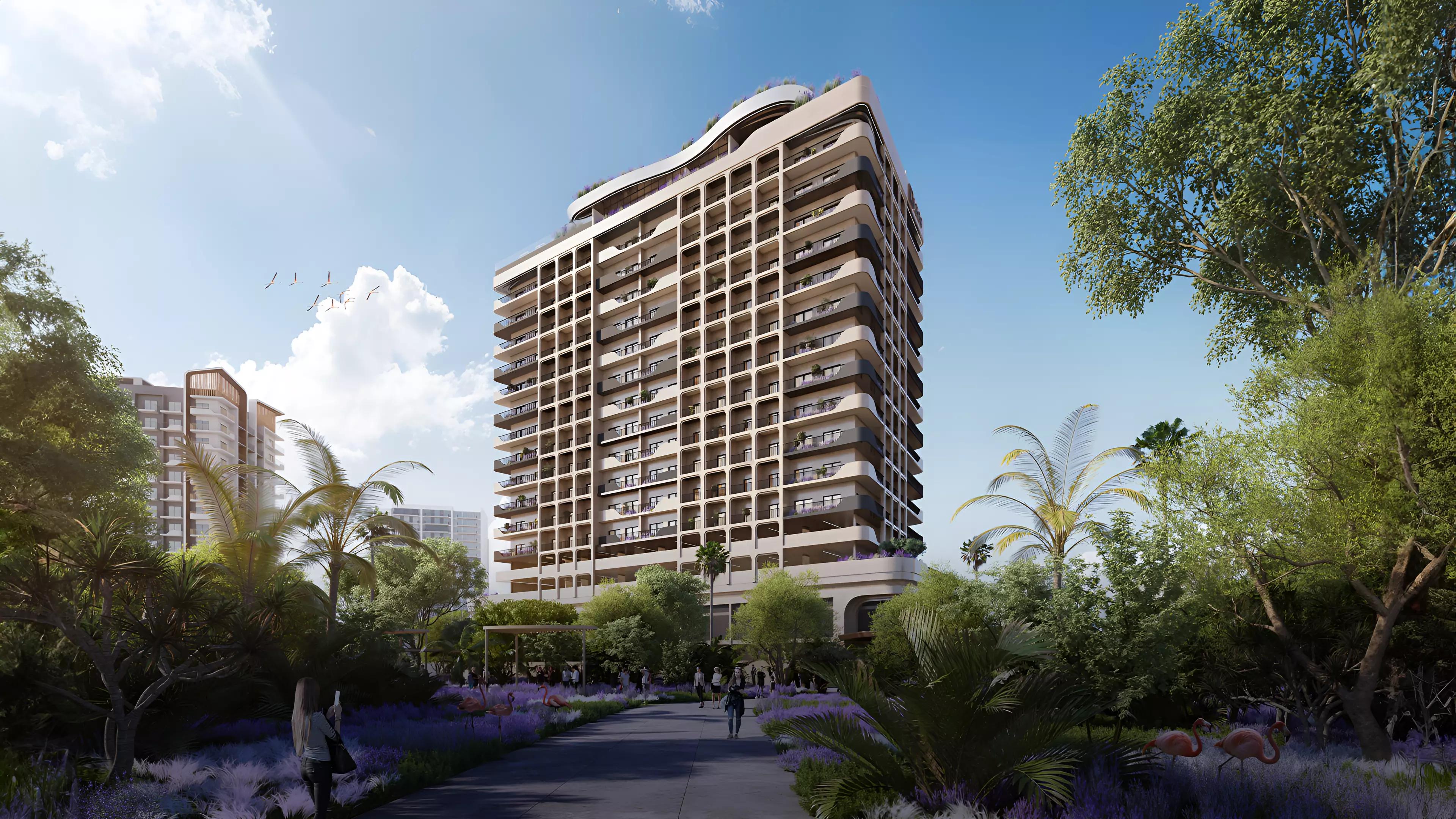 Weybridge Gardens Phase 2 exterior building facade, Dubai Land Residence Complex, Dubai