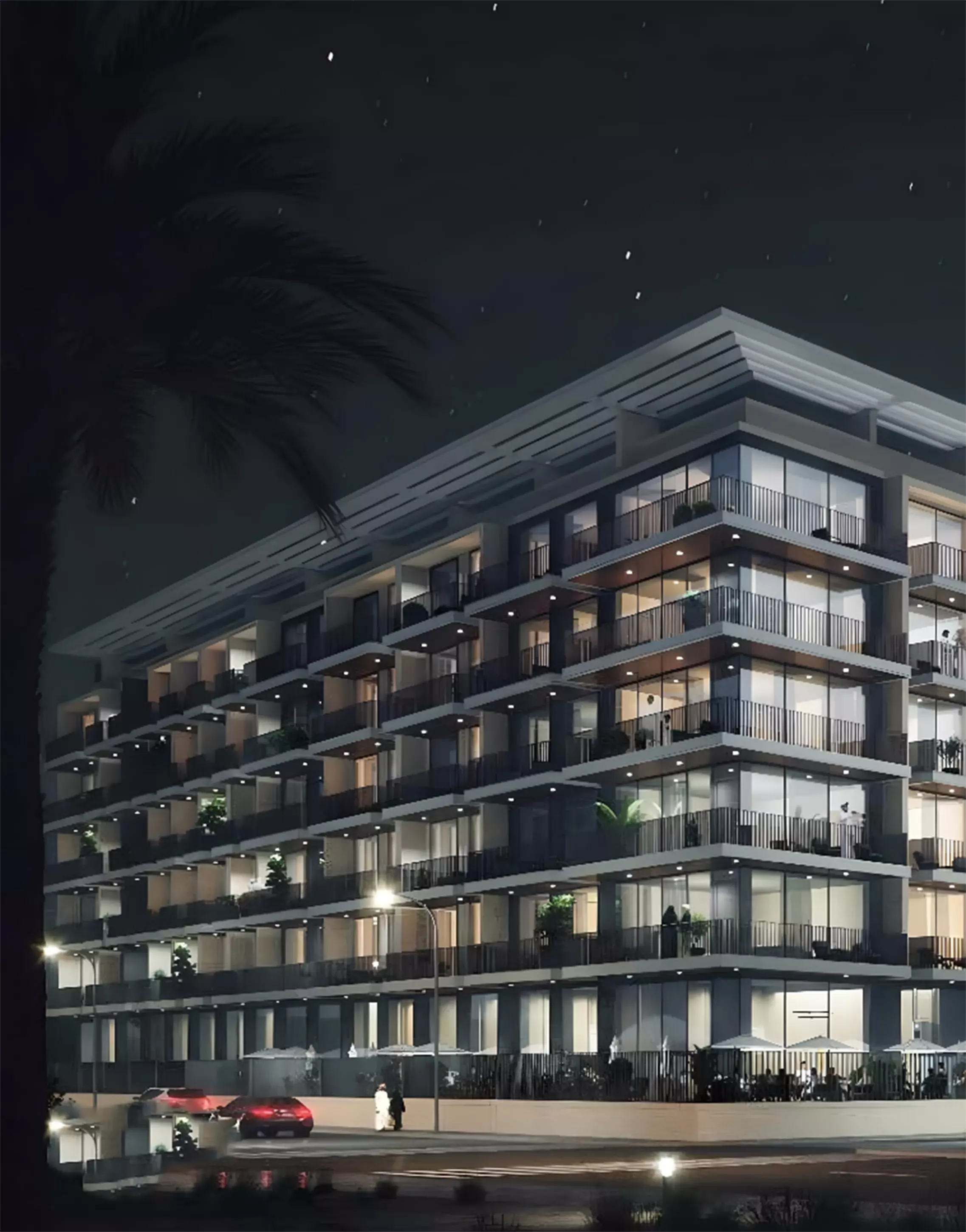 Landscaped park and outdoor seating at Binghatti Aurora