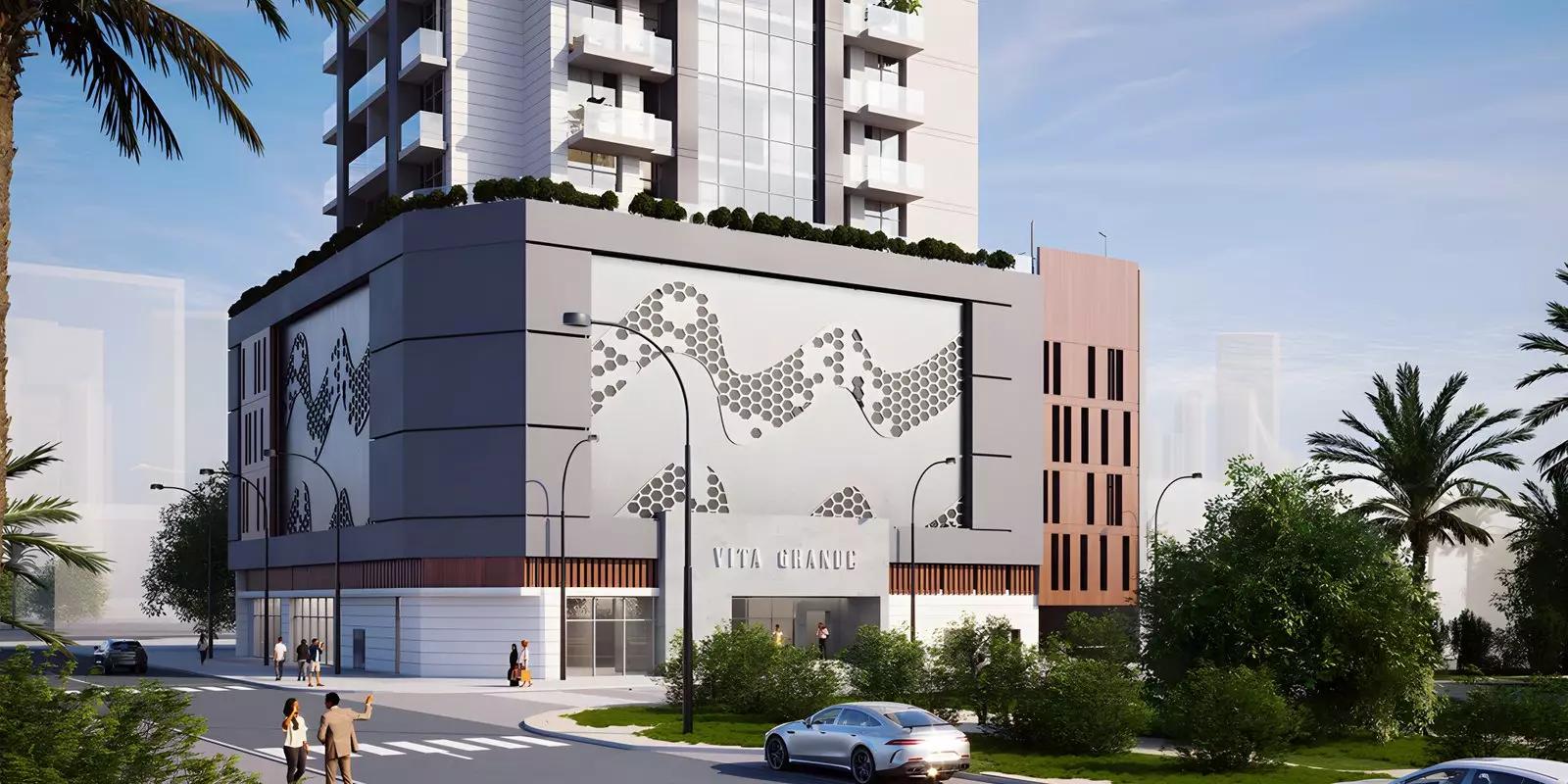 Vita Grande residential tower elevation view, JVC, Dubai