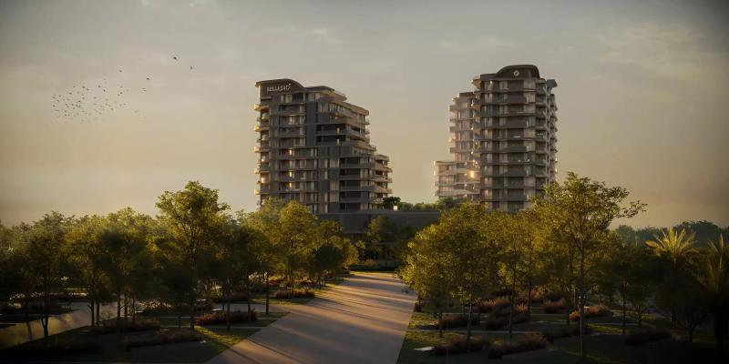 Bellagio by Sunrise exterior facade at Wasl Gate, Dubai