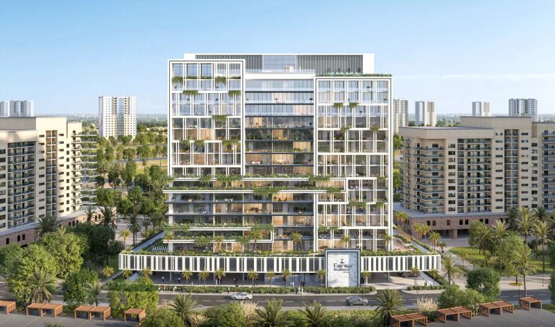 Fairway Residences exterior facade in Dubai Sports City