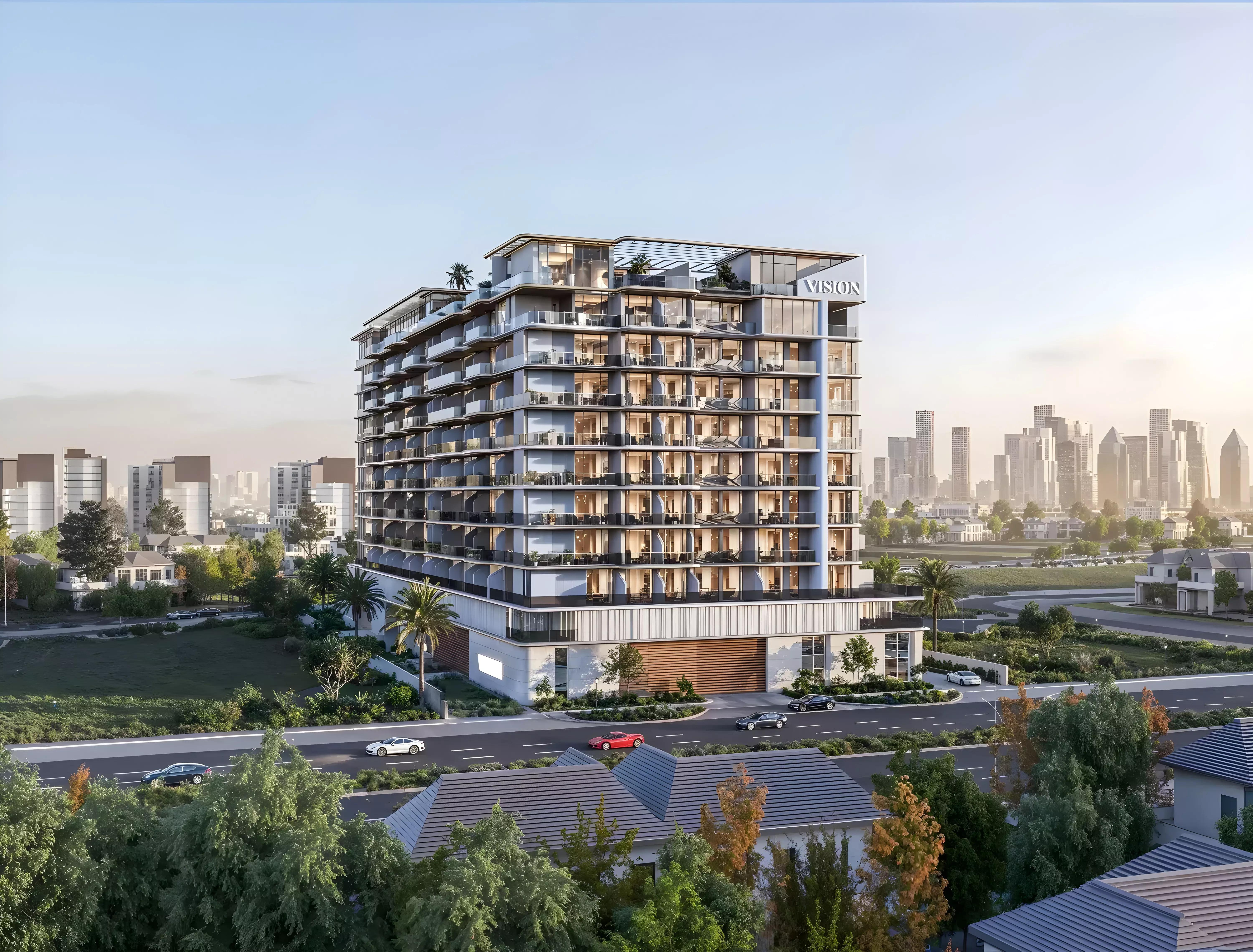 Sera Gardens residential building elevation, Dubai Production City, Dubai
