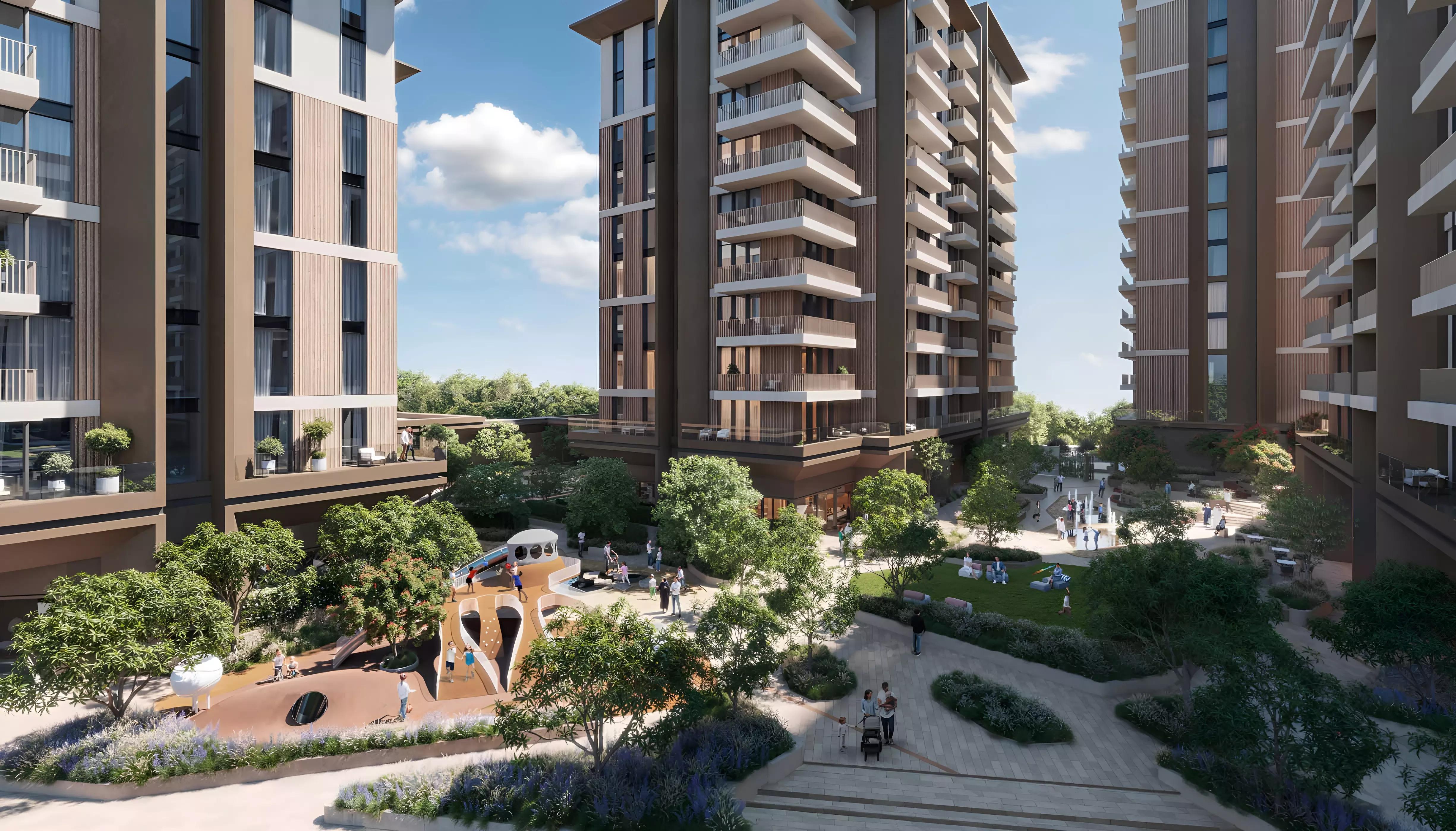Mahra residential facade and podium landscaping, Expo City Dubai