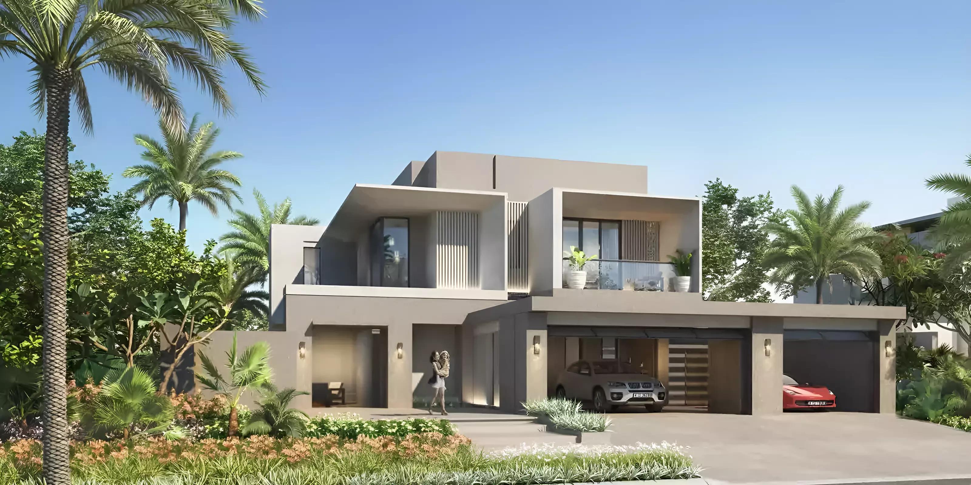 Jebel Ali Village Phase 2 townhouse exterior with landscaped garden, Jebel Ali, Dubai