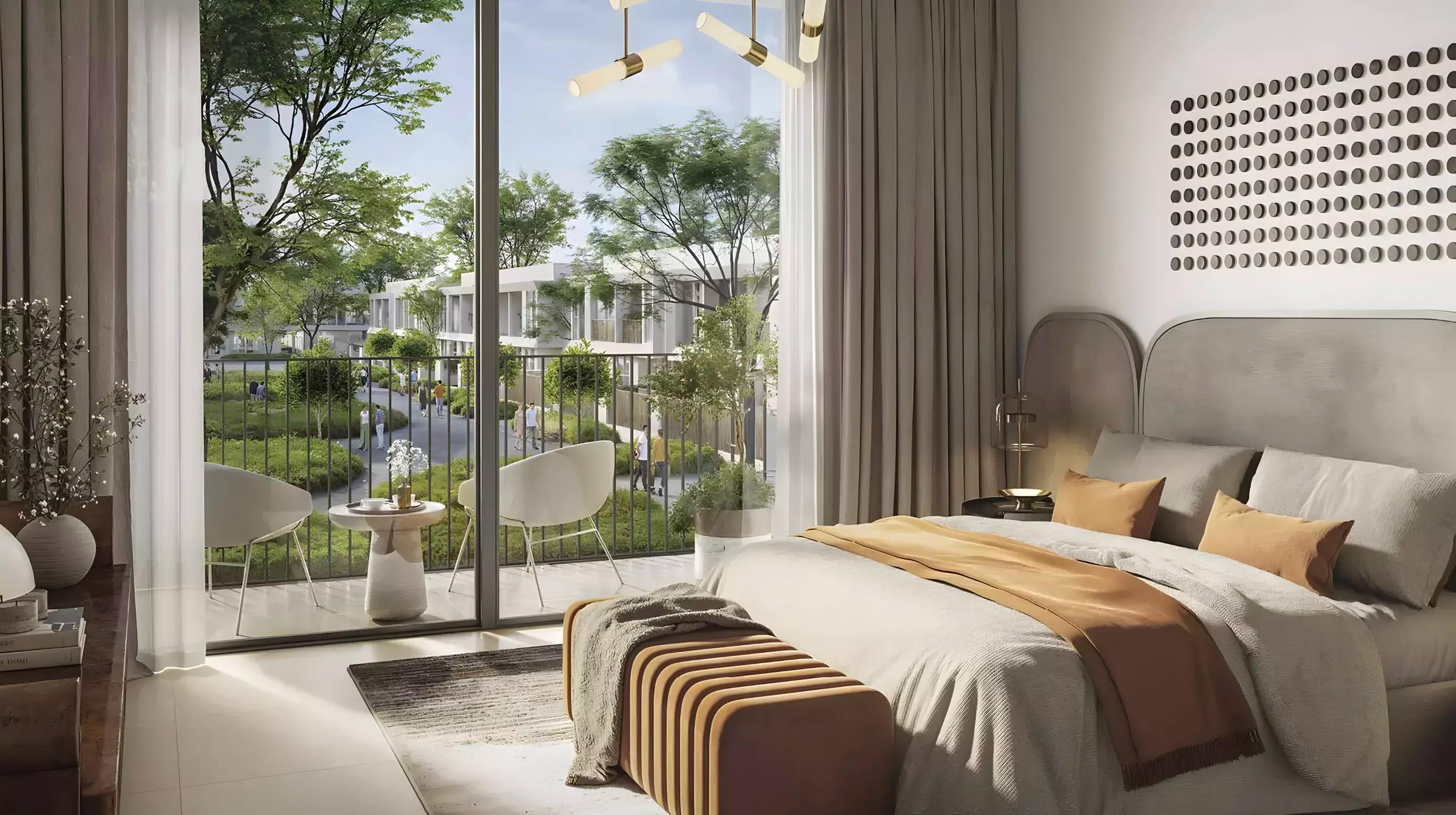 Elva townhouse row and street view, The Valley, Dubai