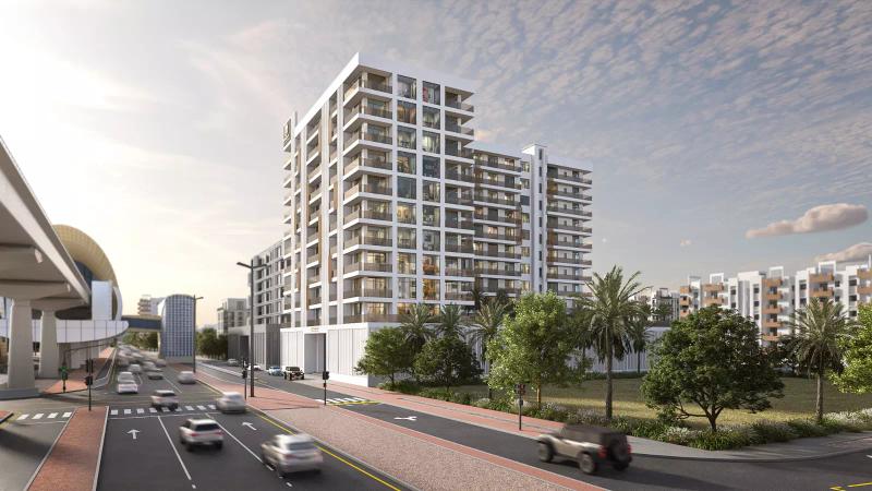 Sunbliss Residence apartment tower exterior in Al Furjan, Dubai