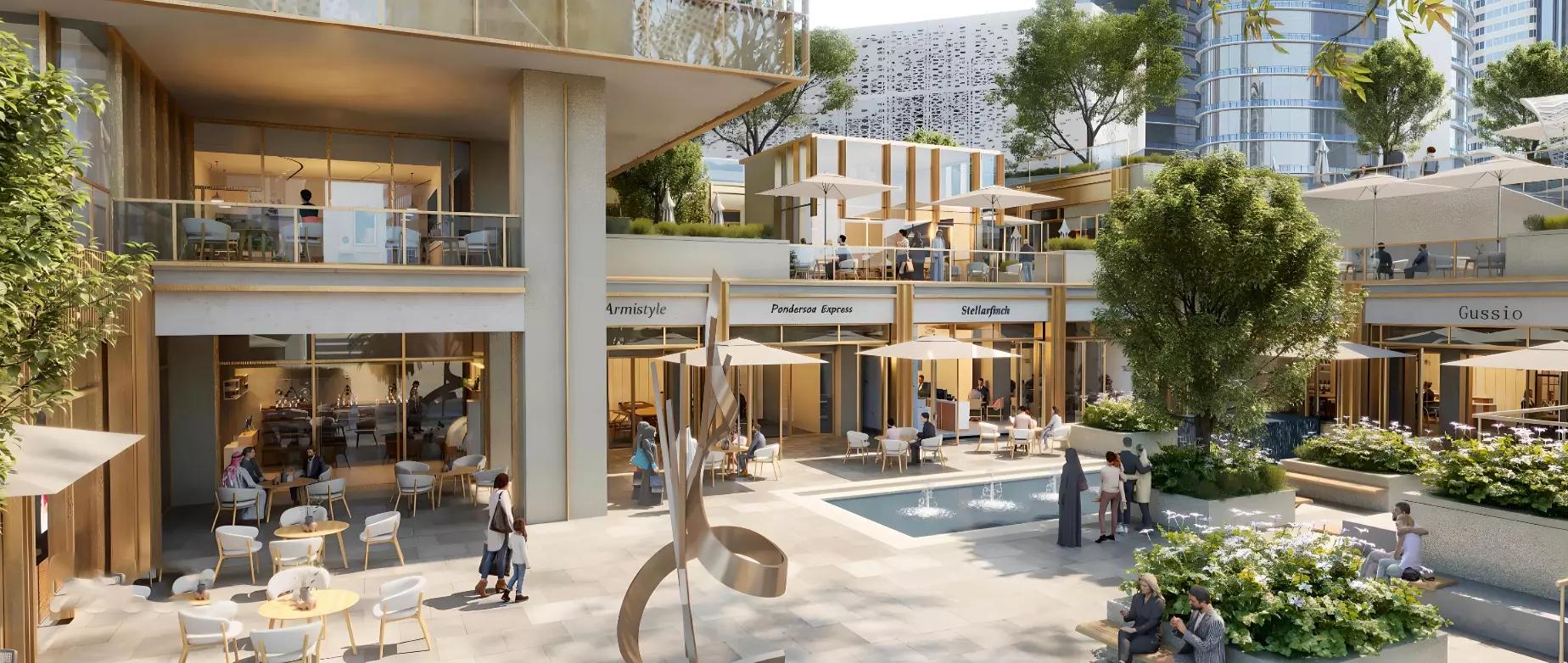 DIFC Living landscaped garden and walkway, DIFC, Dubai